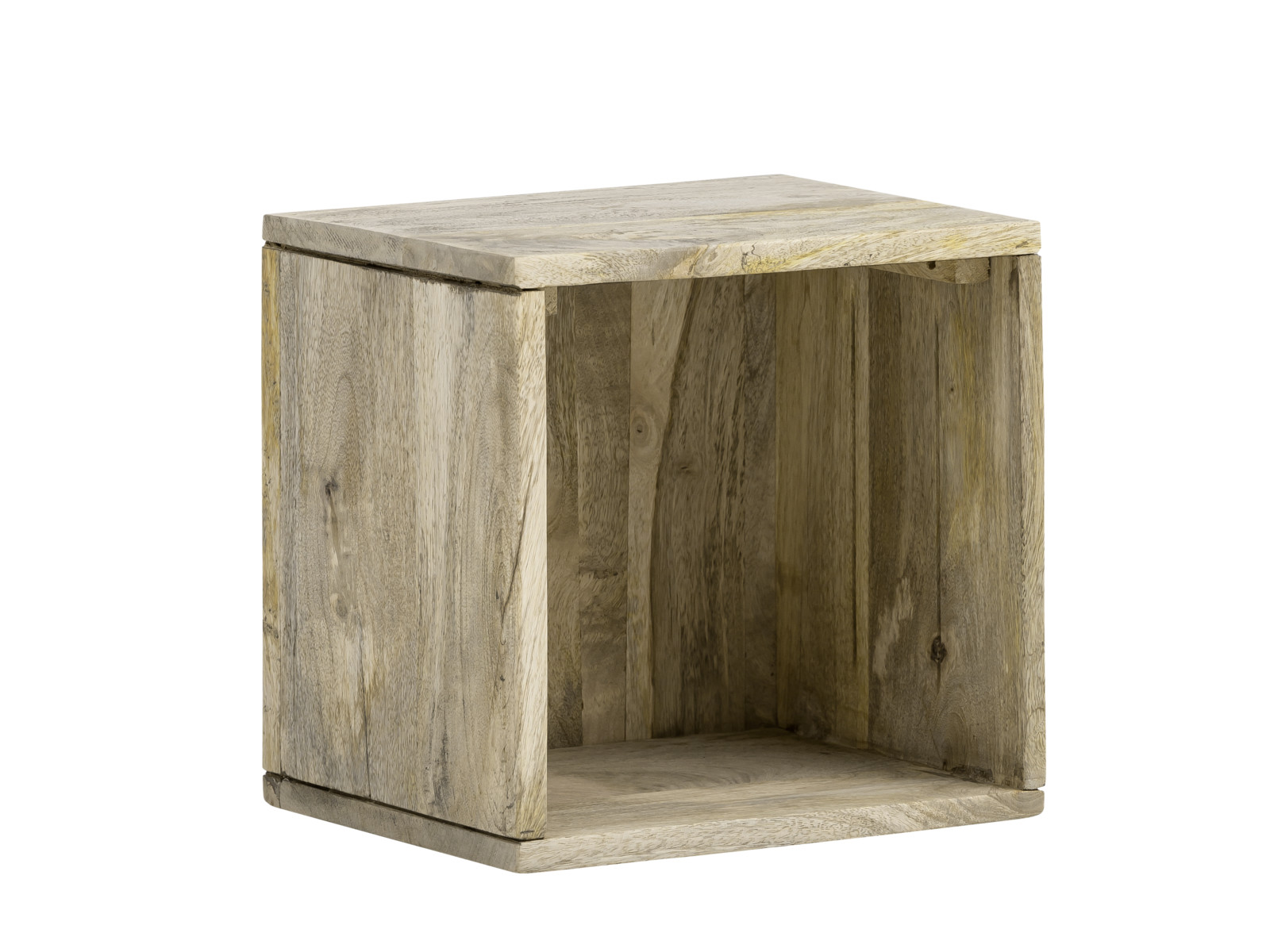 Freisteller geöffnete Frontansicht: Wandregal Alcudia aus lackiertem Mango-Holz (30×30×25 cm, natur) mit einem offenen Fach. Freisteller geöffnete Frontansicht: Wandregal Alcudia aus lackiertem Mango-Holz (30×30×25 cm, natur) mit einem offenen Fach.