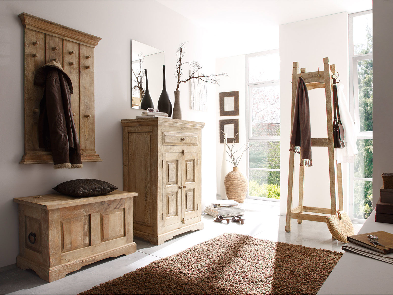 Garderobe Patina Mango aus Holz, Wandgarderobe mit Haken
