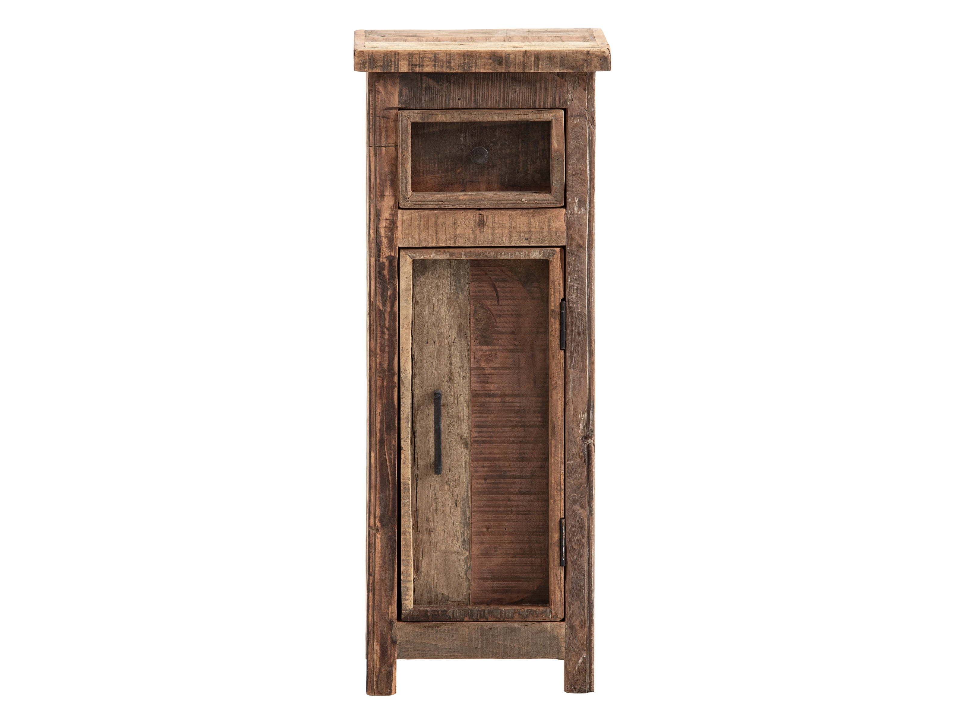 Freisteller Frontansicht Unterschrank Sumatra aus braunem Altholz, ungebehandelt, 35×90×30 cm, 1 Schublade, 1 Tür rechts