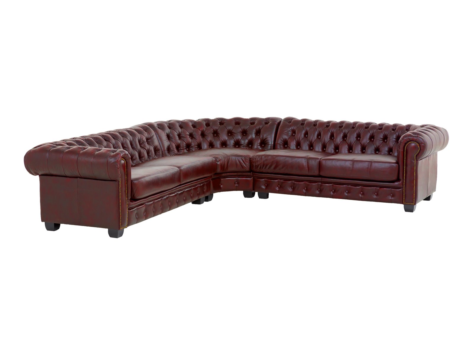 Ecksofa Chesterfield III rot Echtleder 294x74x294 Schrägansicht