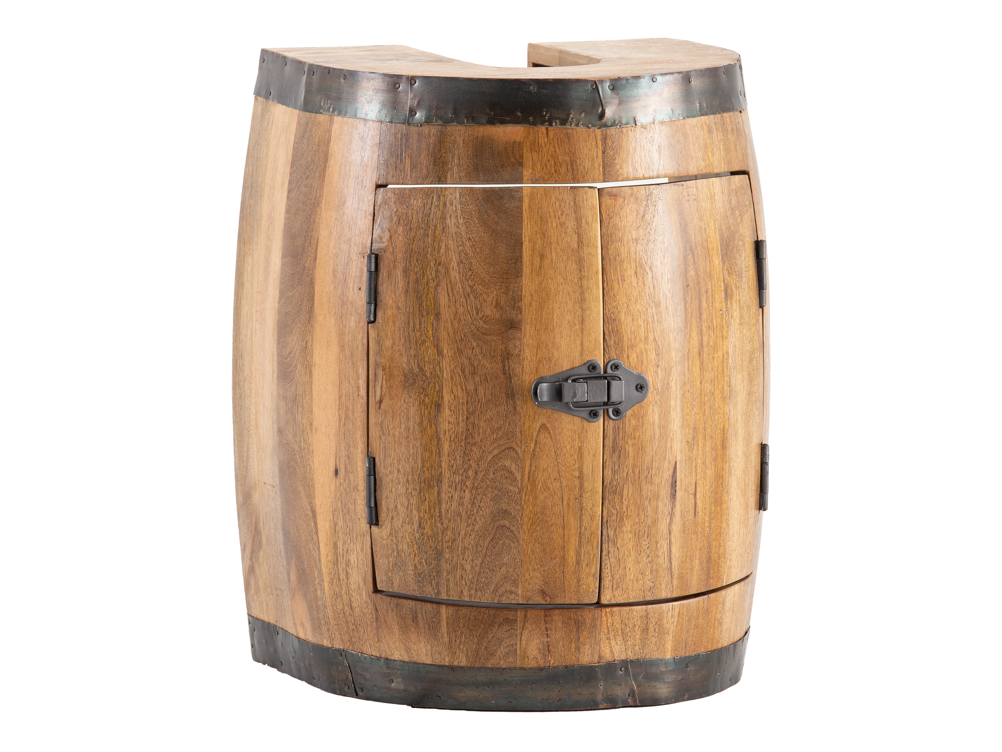 Waschbeckenunterschrank Barrel, lackiertes Holz in Braun, 35×50×30 cm, Freisteller, Frontansicht mit zwei Türen
