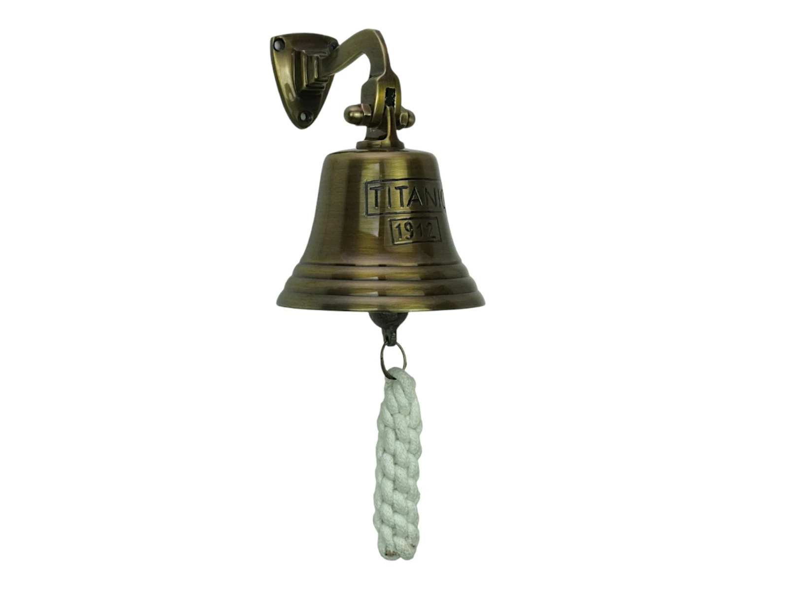 Freisteller, 45°-Ansicht der Thekenglocke Max Antike D10 cm aus Metall (H15×B10×T13 cm) in Vintage-Design