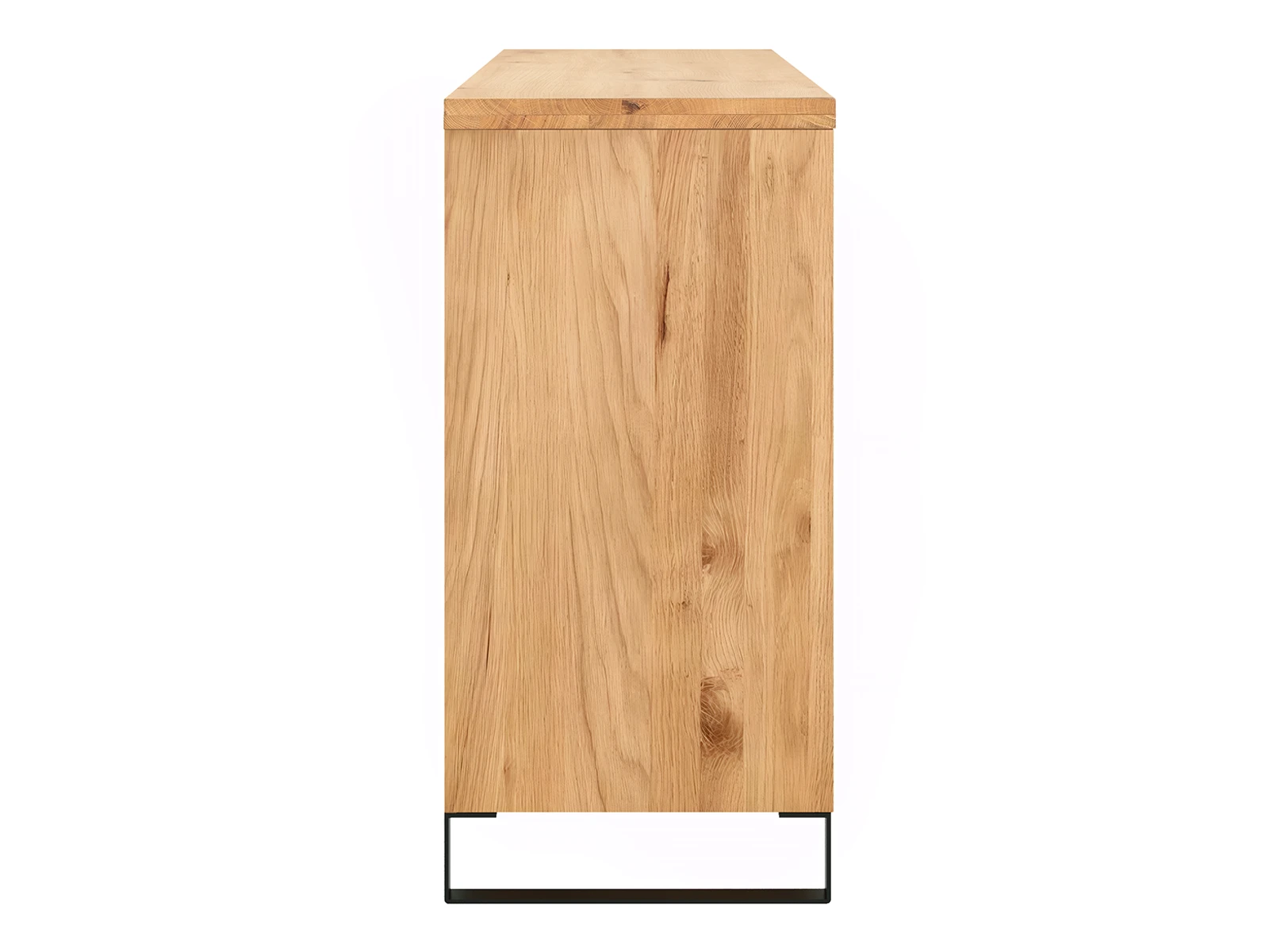 Freisteller Seitenansicht Sideboard Sydney 126 cm in geölter Wildeiche mit schwarzem Metallgestell, sichtbare Holzstruktur.
