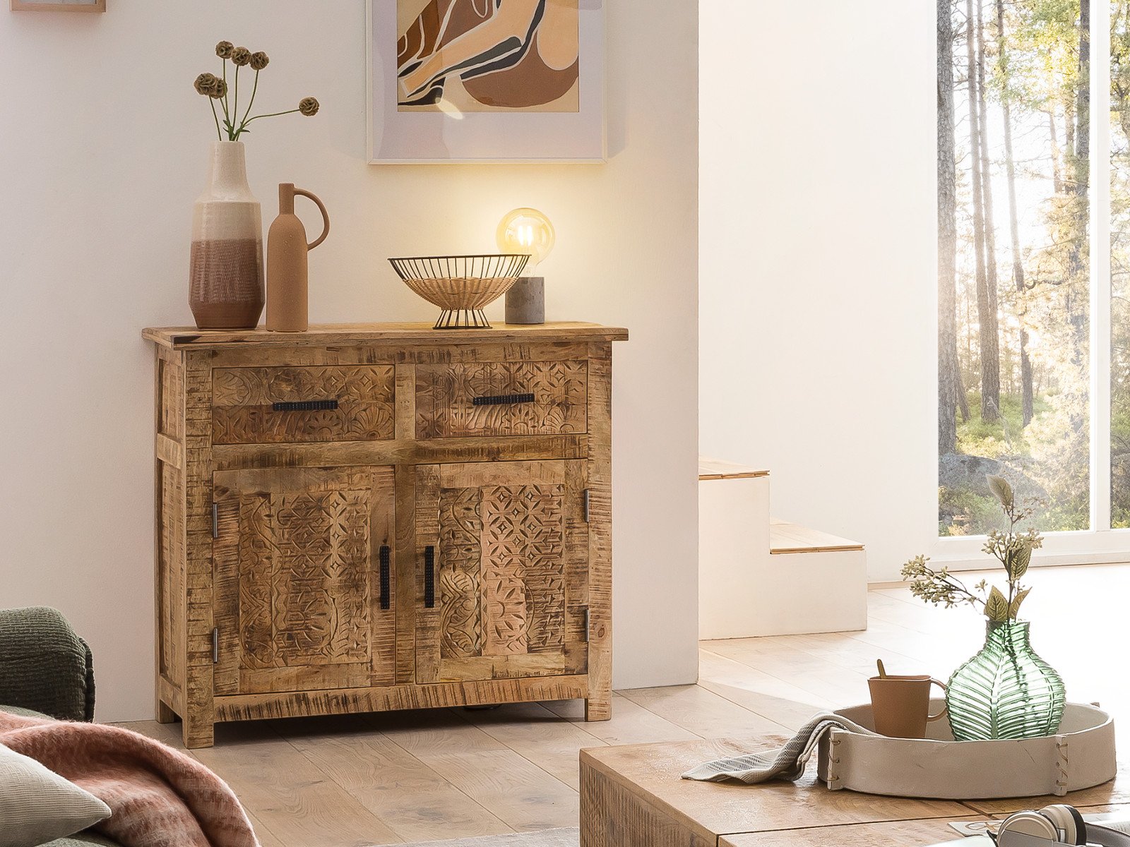 Kommode Mumbai Holz - Mango 90x80x42 Halbambiente