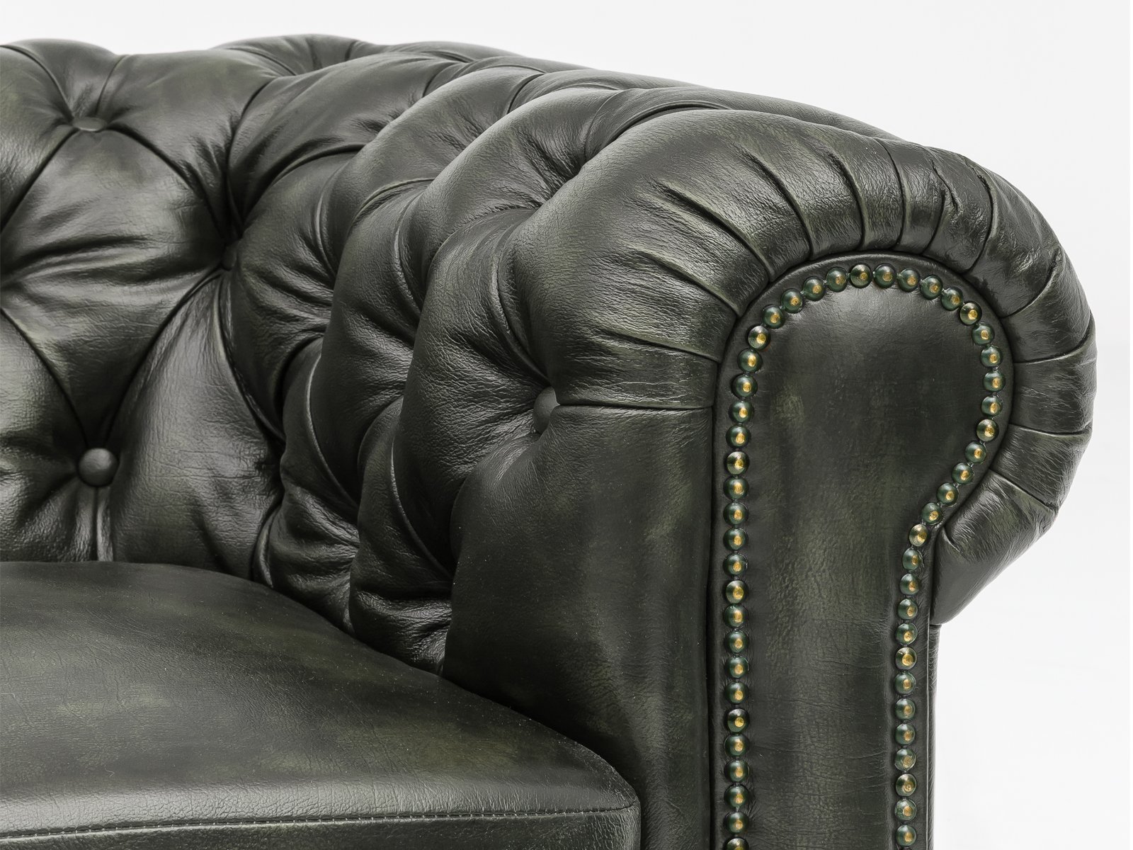 Sofa Chesterfield 2-Sitzer Echtleder grün 155x72x90 Detailbild