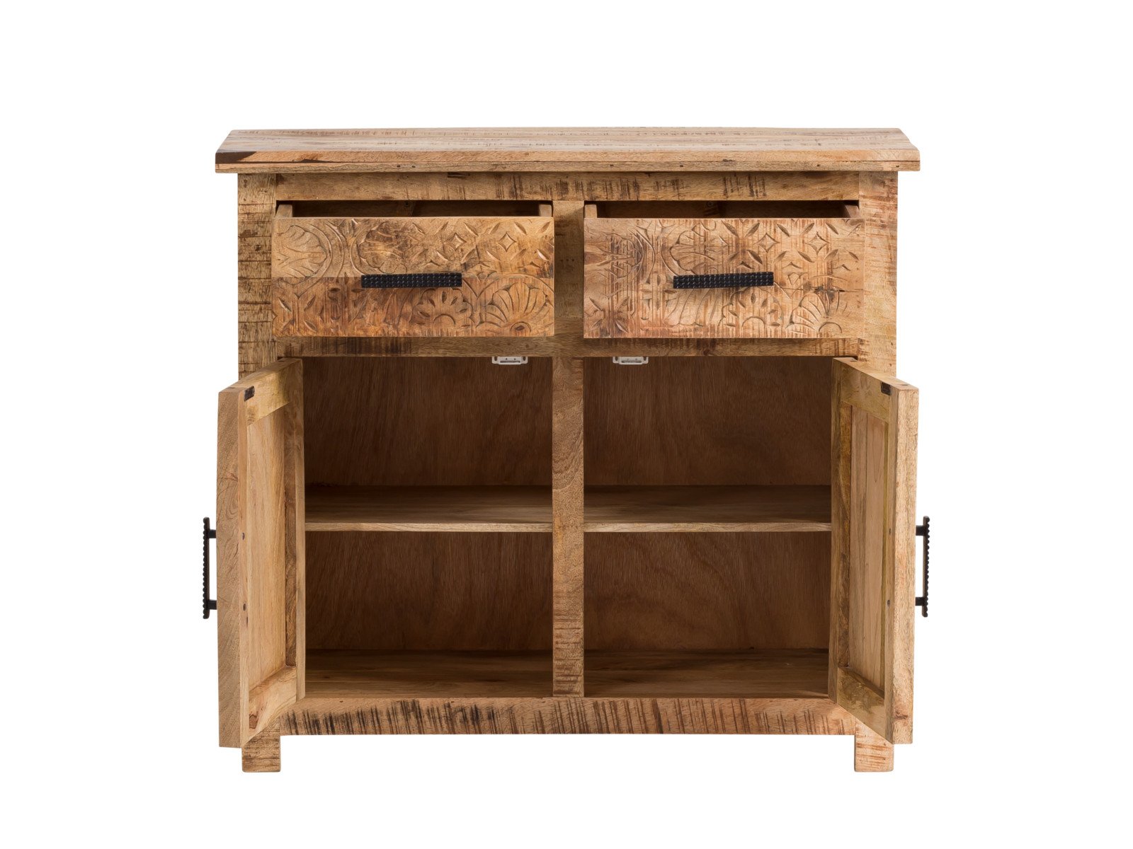 Kommode Mumbai Holz - Mango 90x80x42 Frontansicht geöffnet