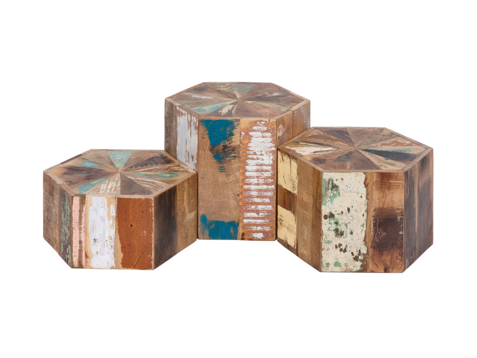 3er Set Couchtisch Wakefield 3er Set Couchtisch Wakefield Holz - recyceltes Hartholz 50x45x50