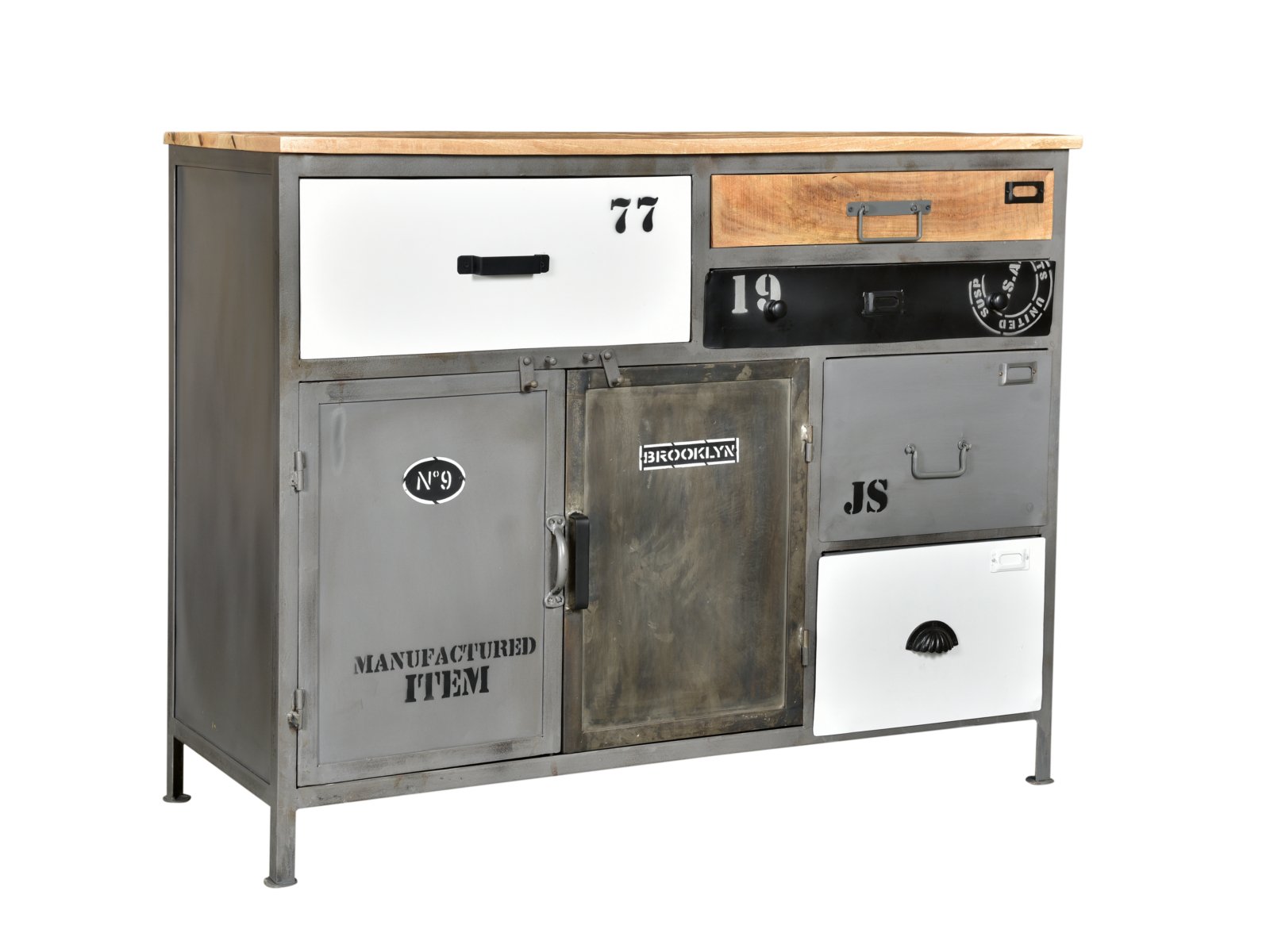 Sideboard Pinetown Sideboard Pinetown Metall - Holz Mango 120x96x45 Schrägansicht