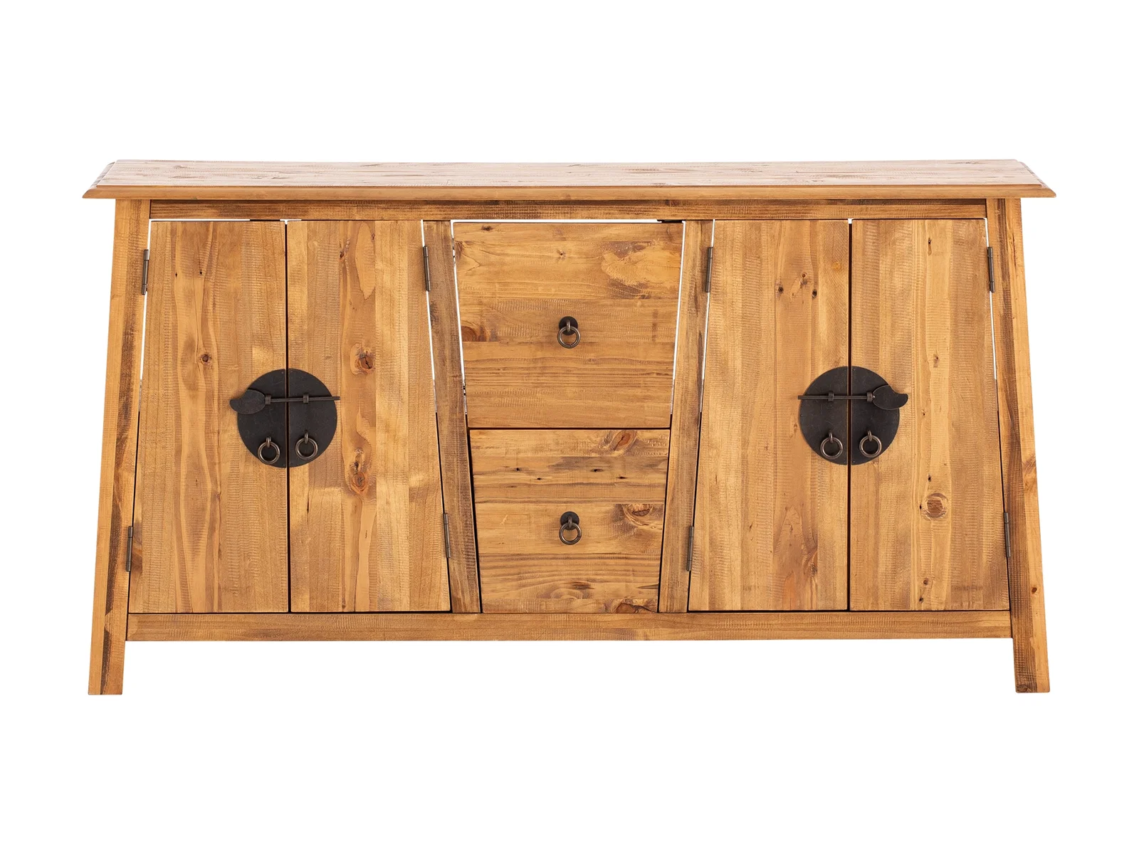 Moderner Waschtisch aus Massivholz mit weißem Aufsatzbecken, warmes Holzfinish, minimalistisches Badezimmer-Ambiente