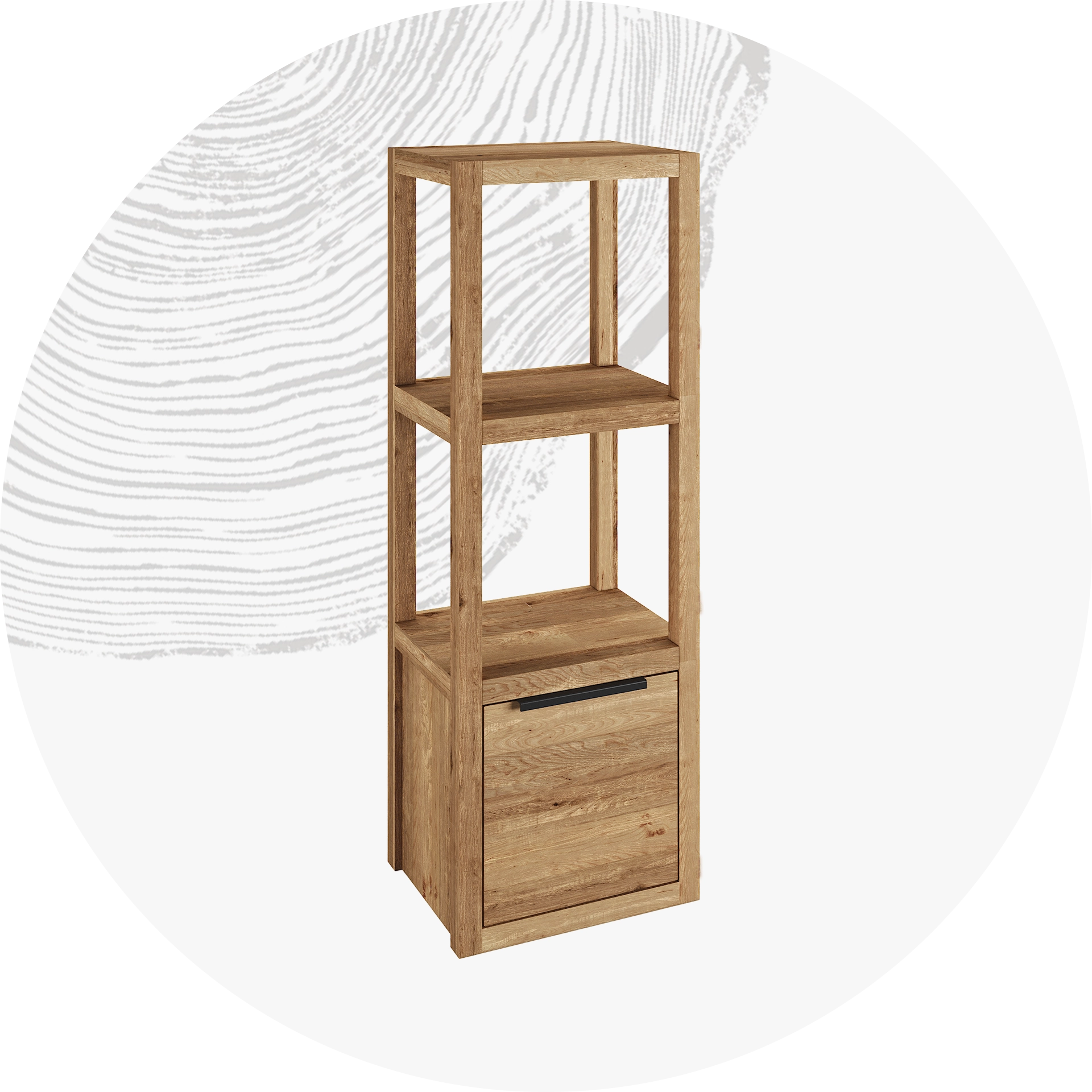 Modernes Holz-Wandregal mit schwebenden, minimalistischen Böden an neutraler Wand, dekoriert mit Pflanzen und Deko.