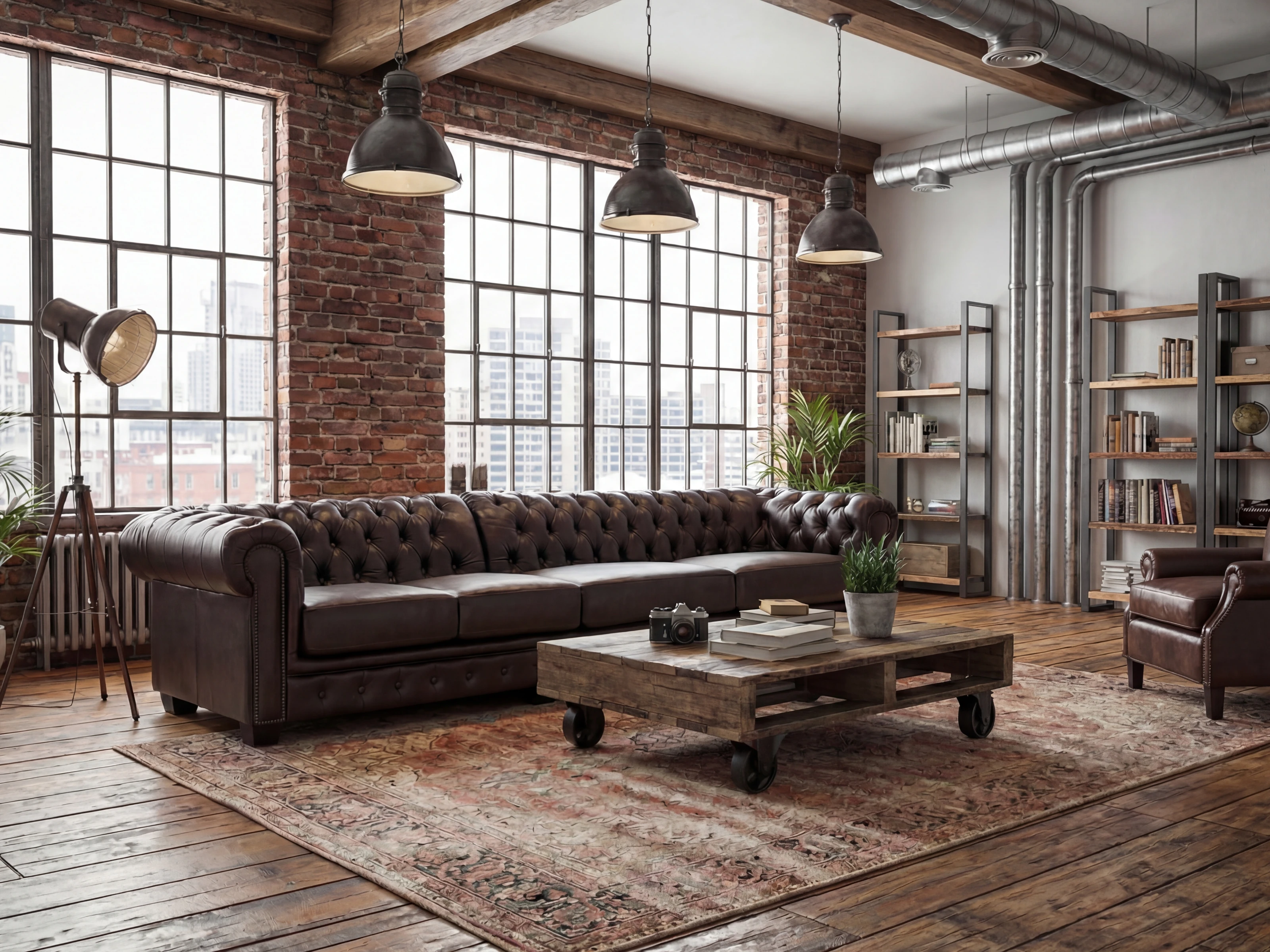 Sofa Chesterfield 5-Sitzer Echtleder braun