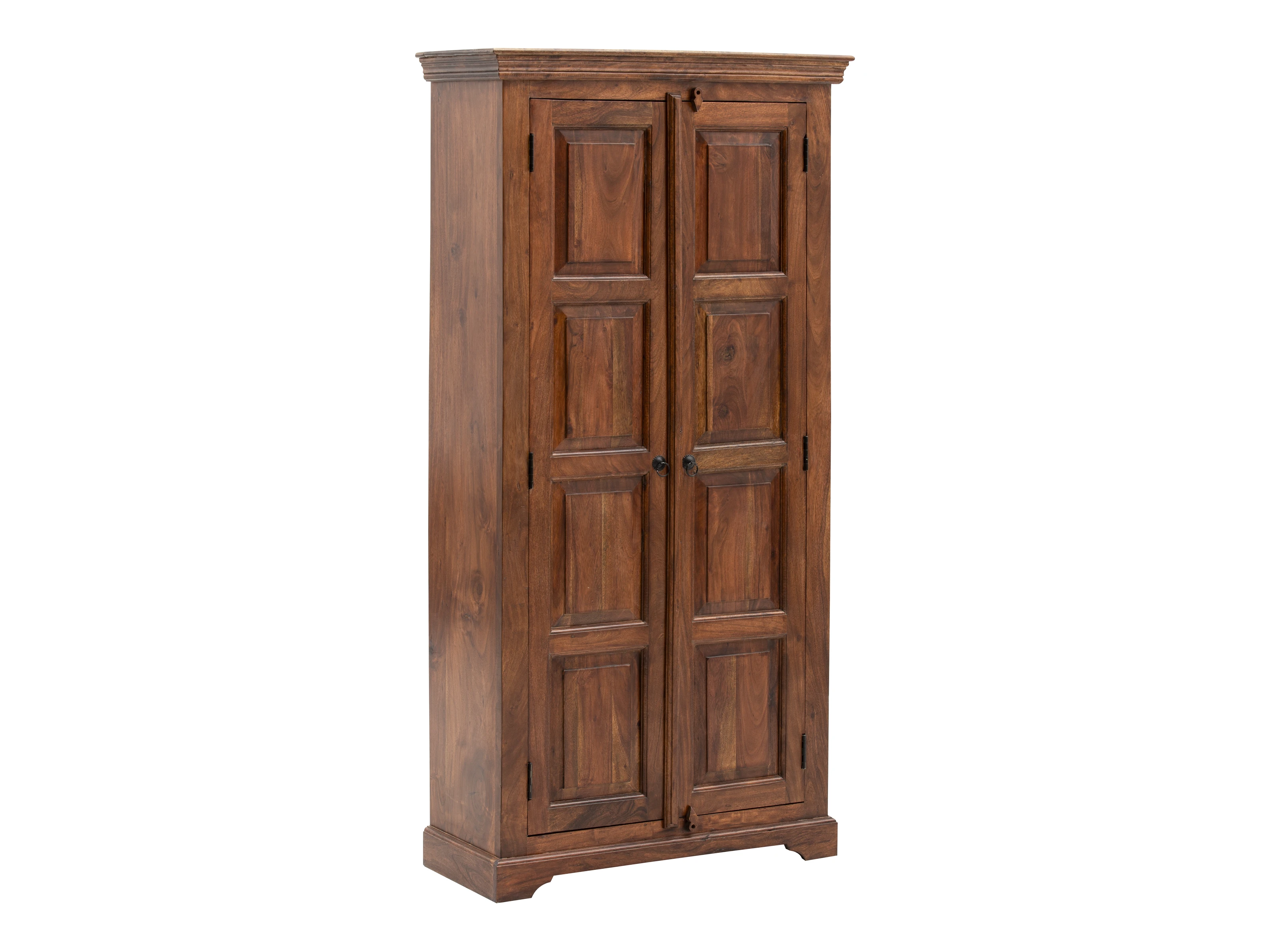 Freisteller Frontansicht: Flurset Merlow Akazie Stehschrank aus lackiertem braunem Akazienholz, 2-türig für Flur und Garderobe