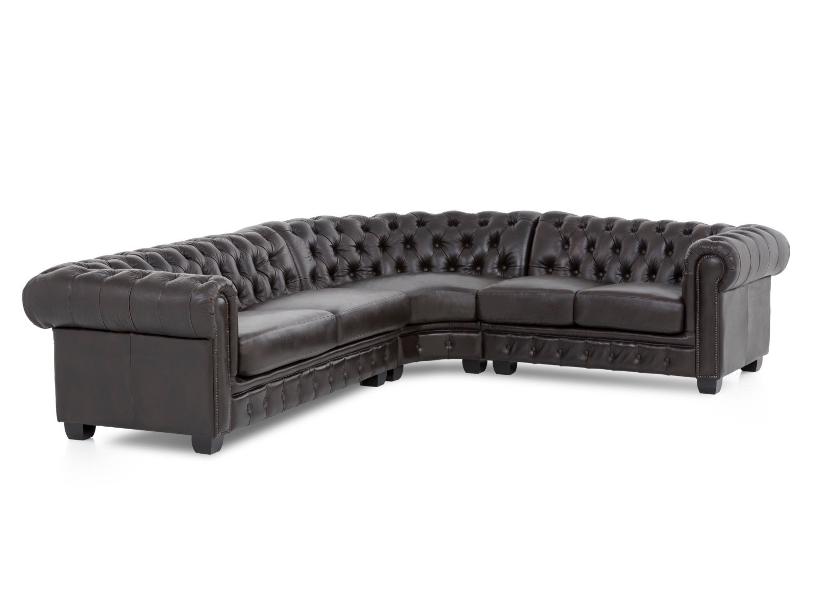 Ecksofa Chesterfield Echtleder II braun 294x74x263 Schrägansicht