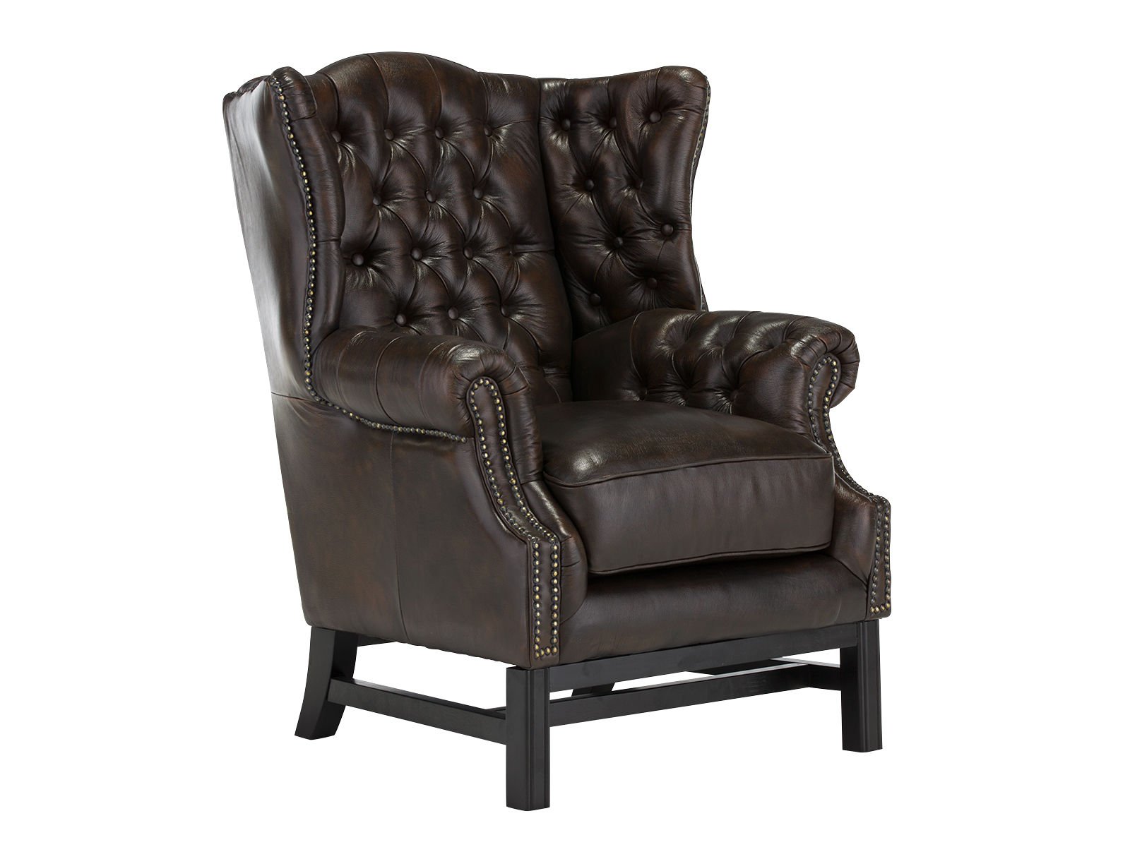Ohrensessel Chesterfield Kingsfield Echtleder braun Ohrensessel Chesterfield Kingsfield Echtleder braun 89x104x79 Schrägansicht