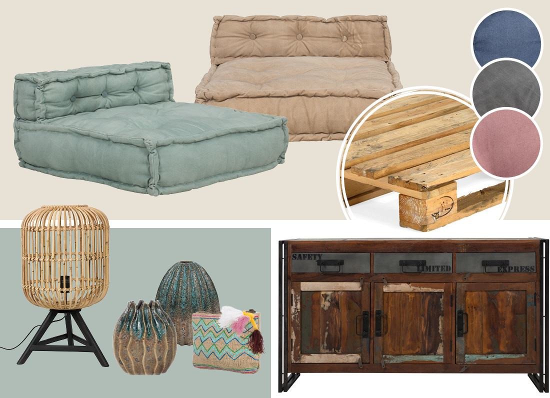 Wohnzimmer im Südsee‑Flair mit hellen Rattanmöbeln, Holz- und Naturtönen, tropischen Pflanzen und gemütlicher Sitzgruppe – entspannte, maritime Atmosphäre für Strand- und Urlaubsambiente.