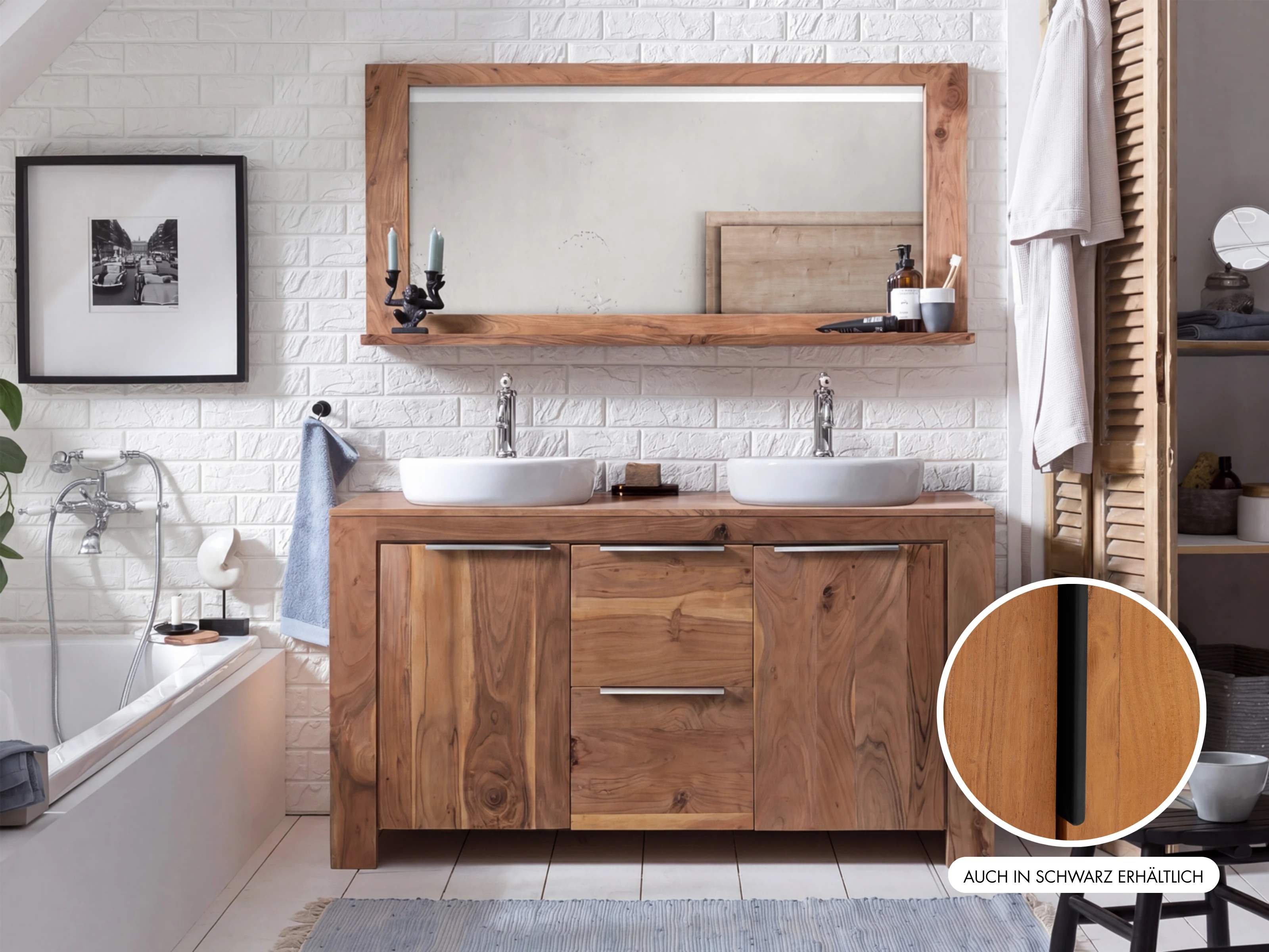 Badmöbel Set Osbon Akazie 2teilig - Metallgriffe Silber