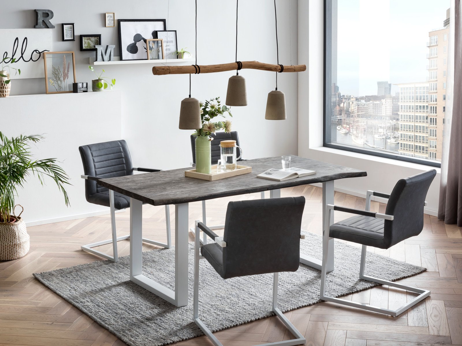Esstisch Bullwer grau-weiß 200x100 cm Akazie / Metall 200x75x100 Ambiente