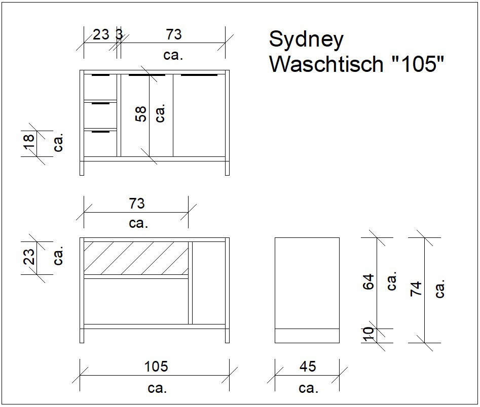 Waschtisch Sydney Pinie 105cm