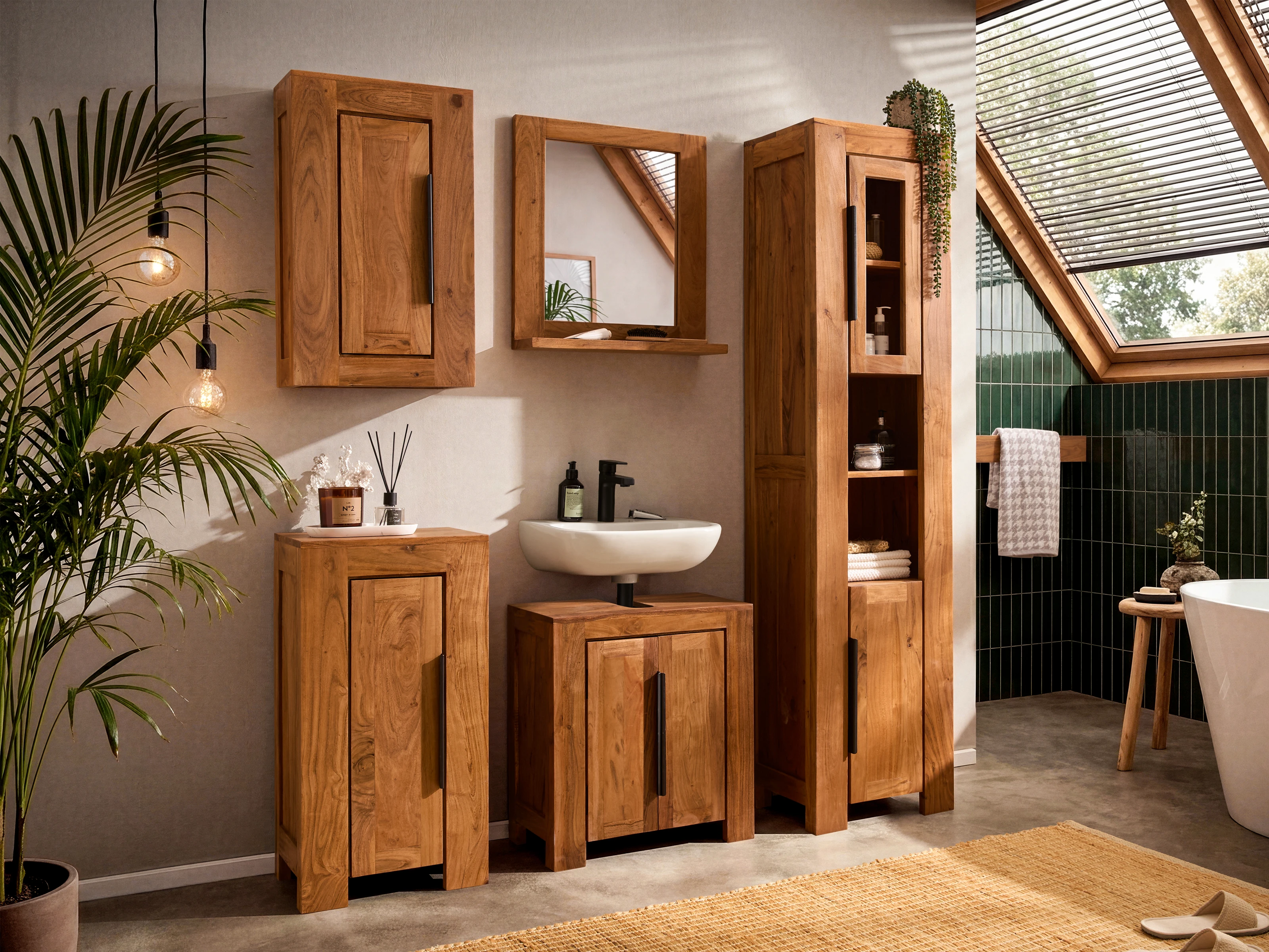 Badmöbelset Osbon Akazie 5teilig - Metallgriffe Schwarz