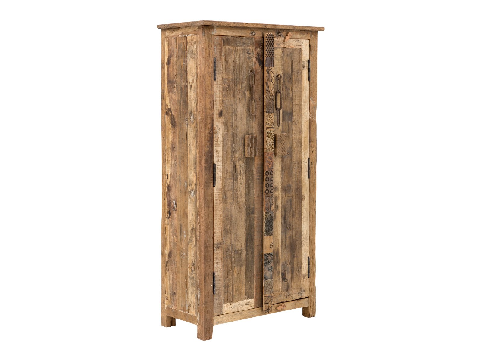 Kleiderschrank Kavali Holz - recyceltes Altholz 90x185x45 Schrägansicht