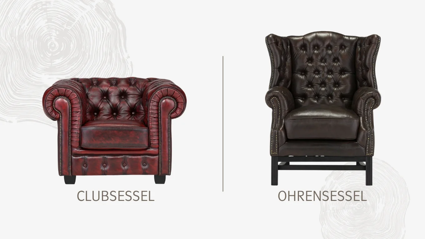 Clubsessel in klassischem Design, gepolstert auf Holzfüßen, Produktfoto vor neutralem Hintergrund – bequemer Loungesessel für Wohnzimmer und Office