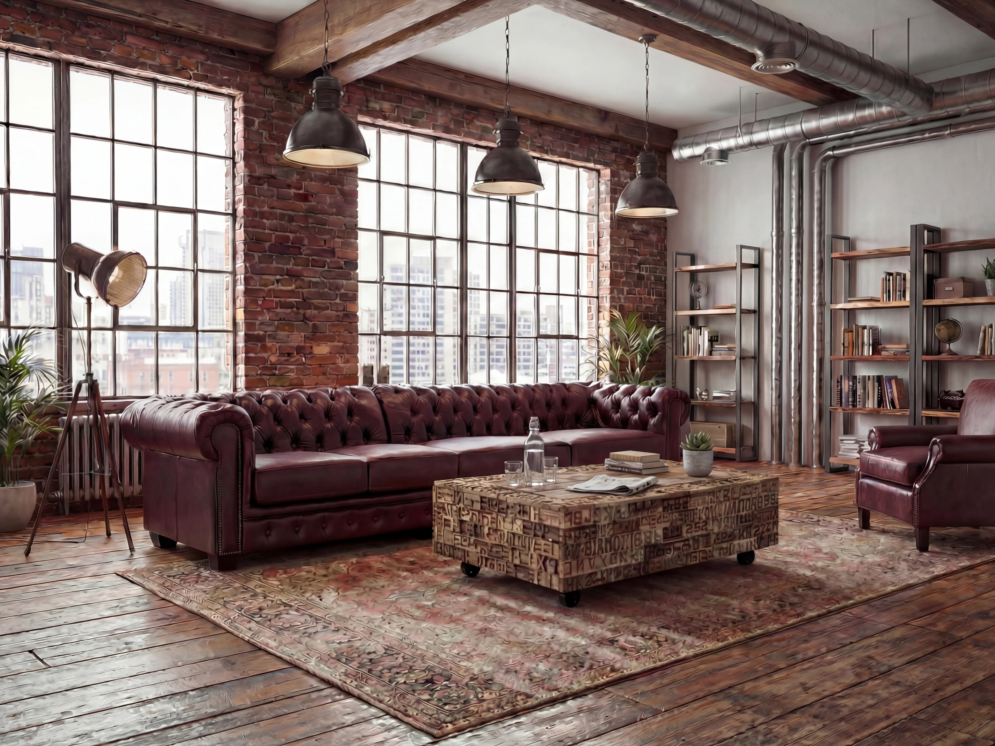 Sofa Chesterfield 6-Sitzer Echtleder rot