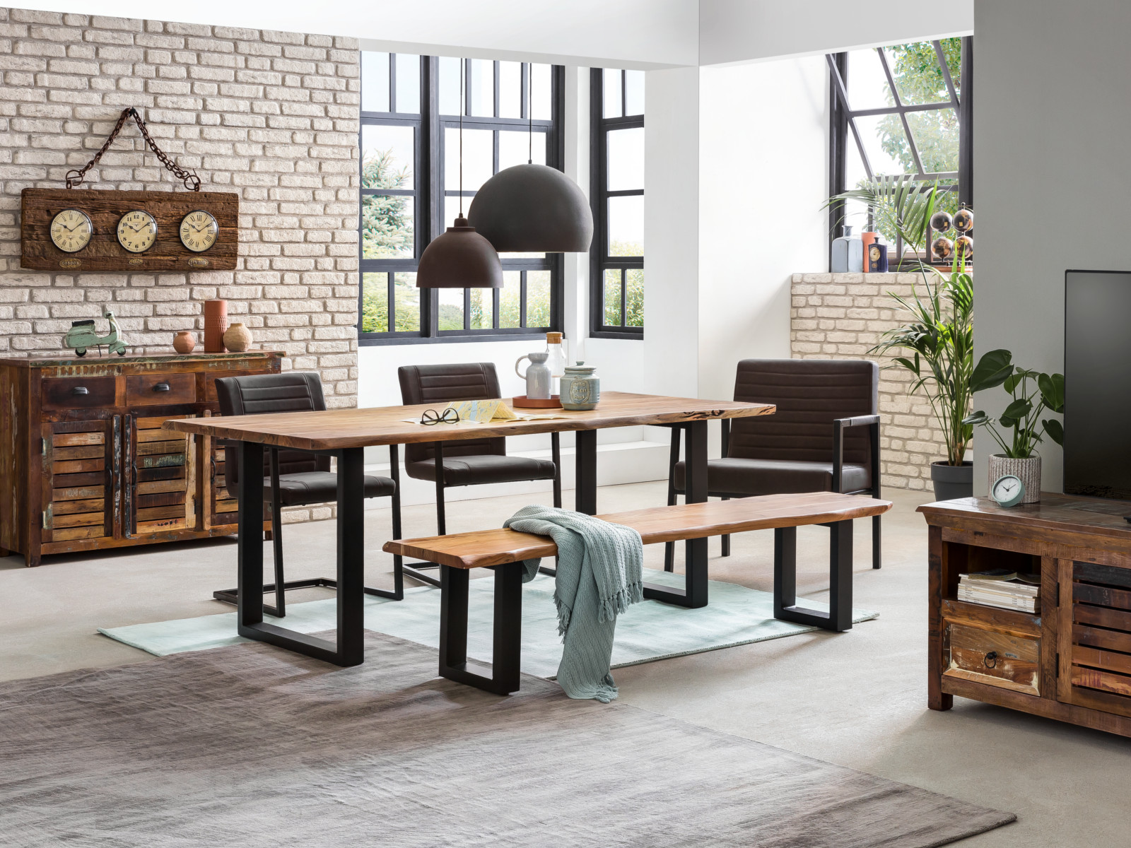 Armlehnstuhl XXL Wellington Kunstleder - Stahl 78x89x61 Ambiente 2er-Set Schwingstuhl Picton mit Armlehnen - Braun