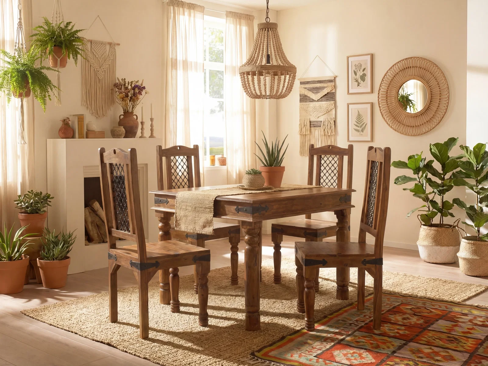 Essgruppe Merlow Akazie 80x80 mit 4 Stühlen Landhaus