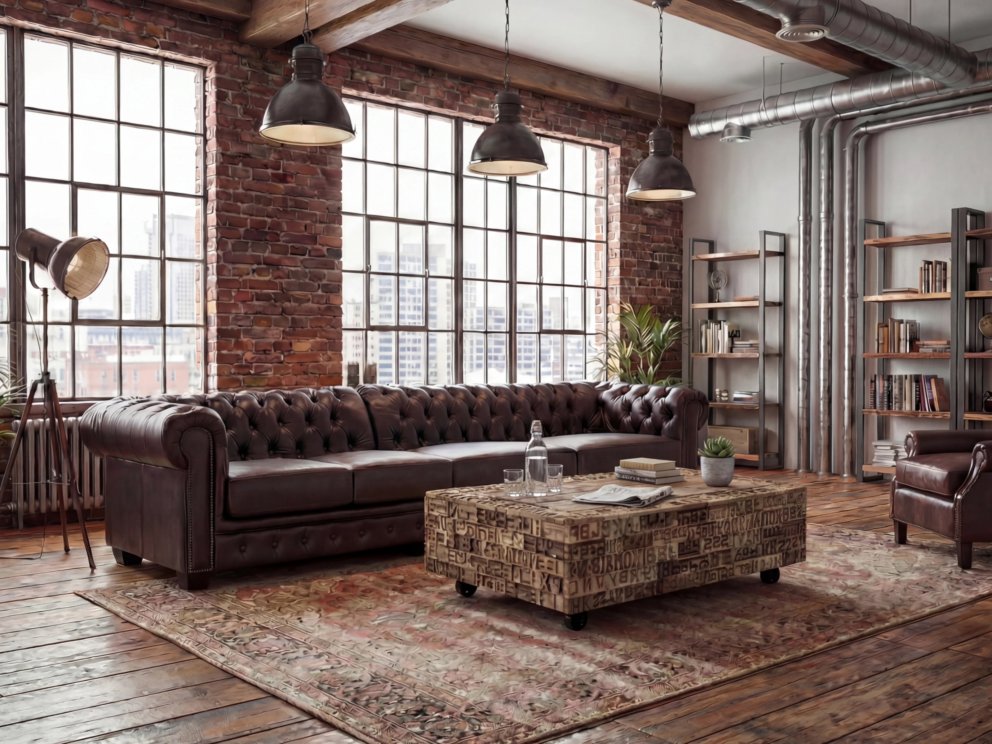 Sofa Chesterfield 6-Sitzer Echtleder braun