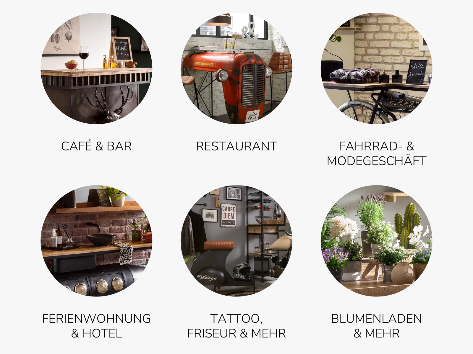 Collage mit USPs zu Möbeln: Icons und Kurztexte zu Qualität, Service und Lieferung in modernem, farbigem Design