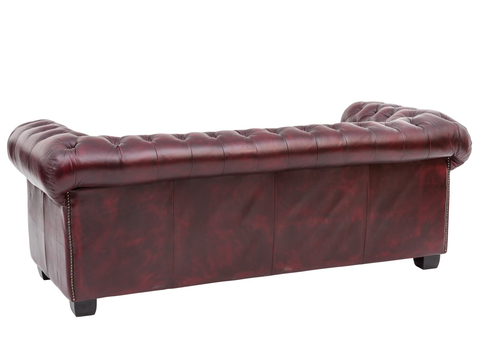 Sofa Chesterfield 3-Sitzer Echtleder rot 200x72x90 Rückansicht