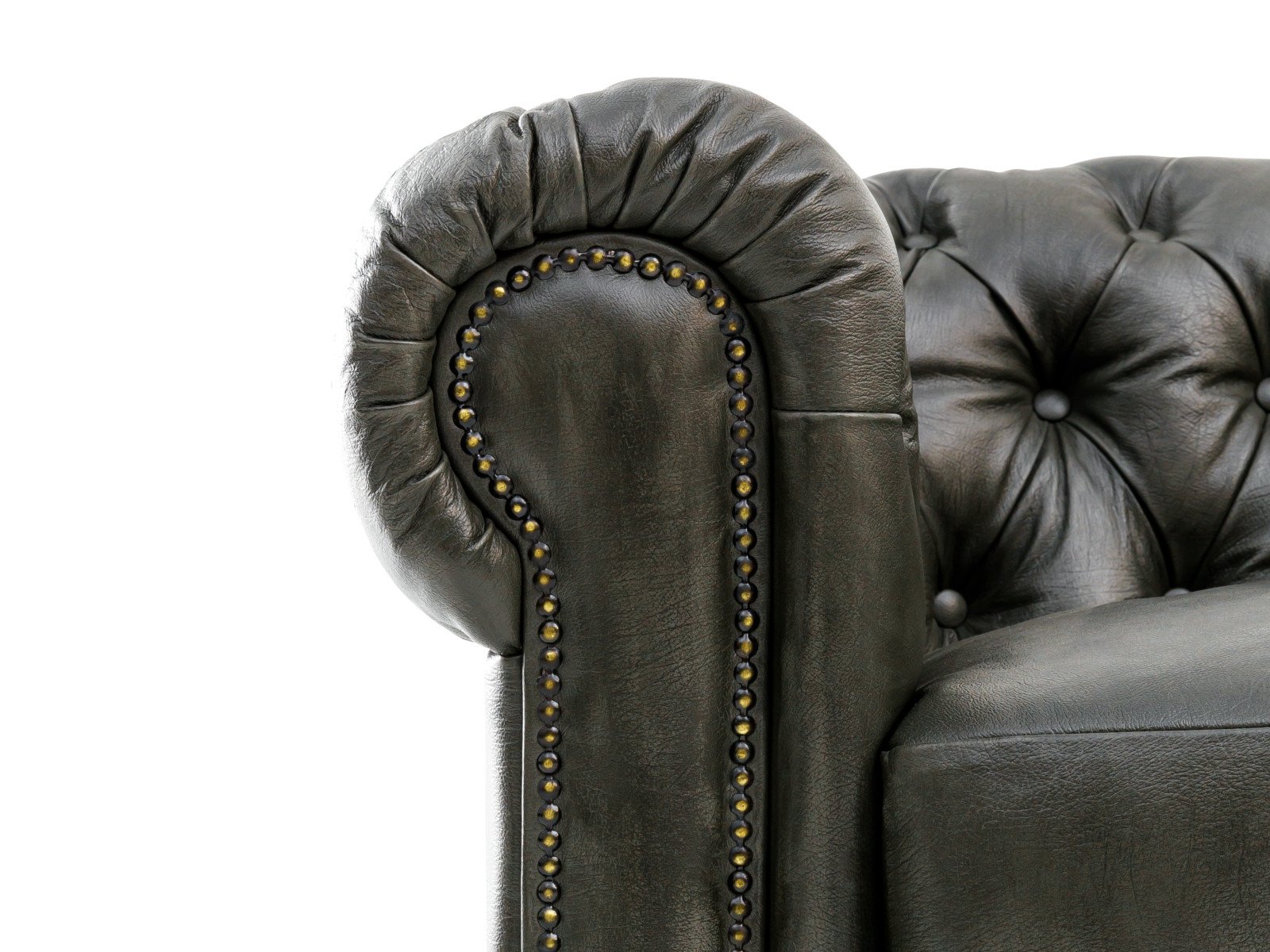 Sofa Chesterfield 3-Sitzer Echtleder grün 200x72x90 Detailbild