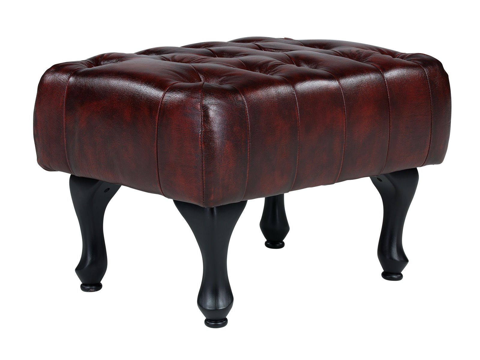 Hocker Chesterfield Pittsfield Echtleder rot Hocker Chesterfield Pittsfield Echtleder rot 60x42x45 Schrägansicht