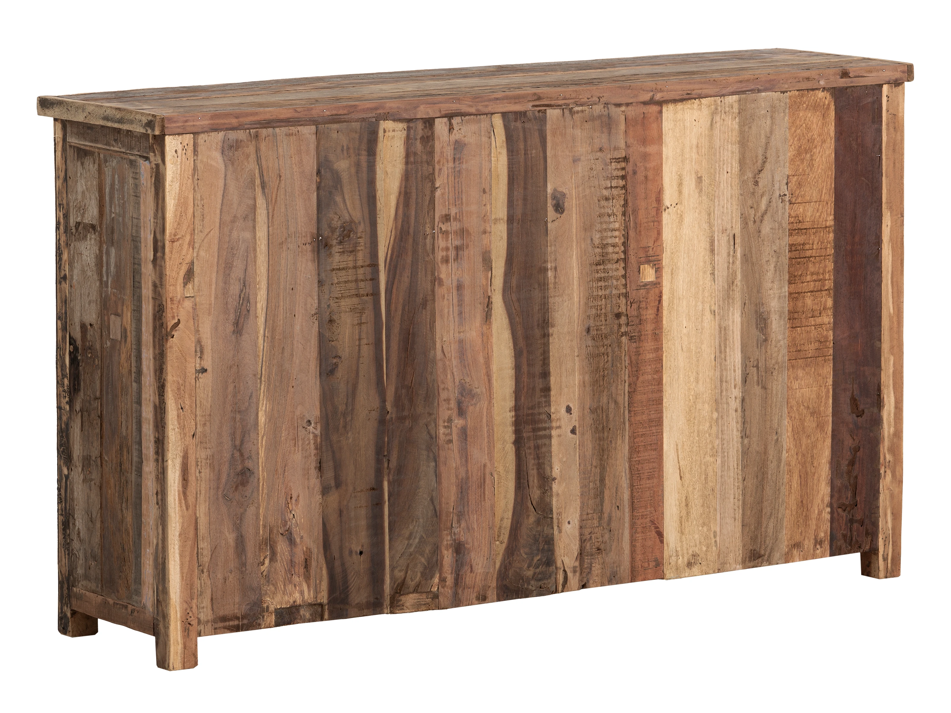 Freisteller Frontansicht: Sideboard Sumatra aus braunem Altholz, 4 Türen, 9 Schubladen, unbehandelt, B147×H89×T40?cm