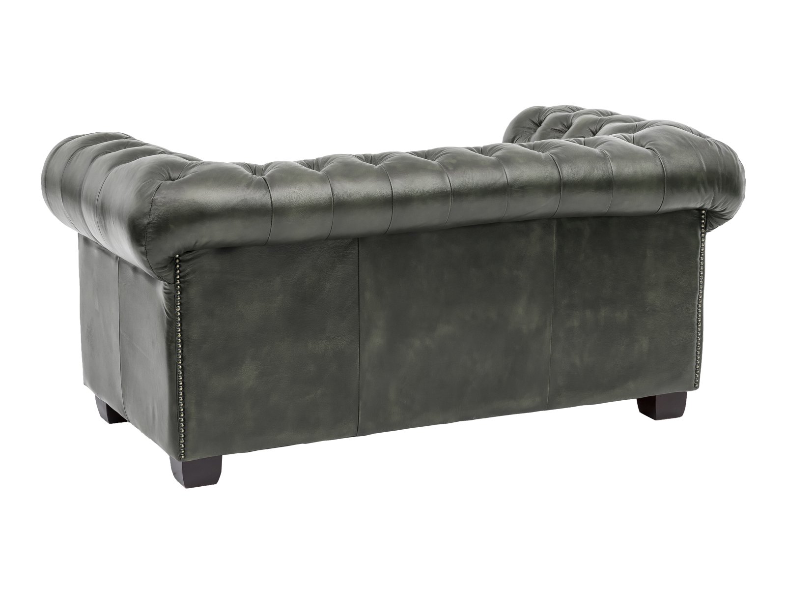 Sofa Chesterfield 2-Sitzer Echtleder grün 155x72x90 Rückansicht