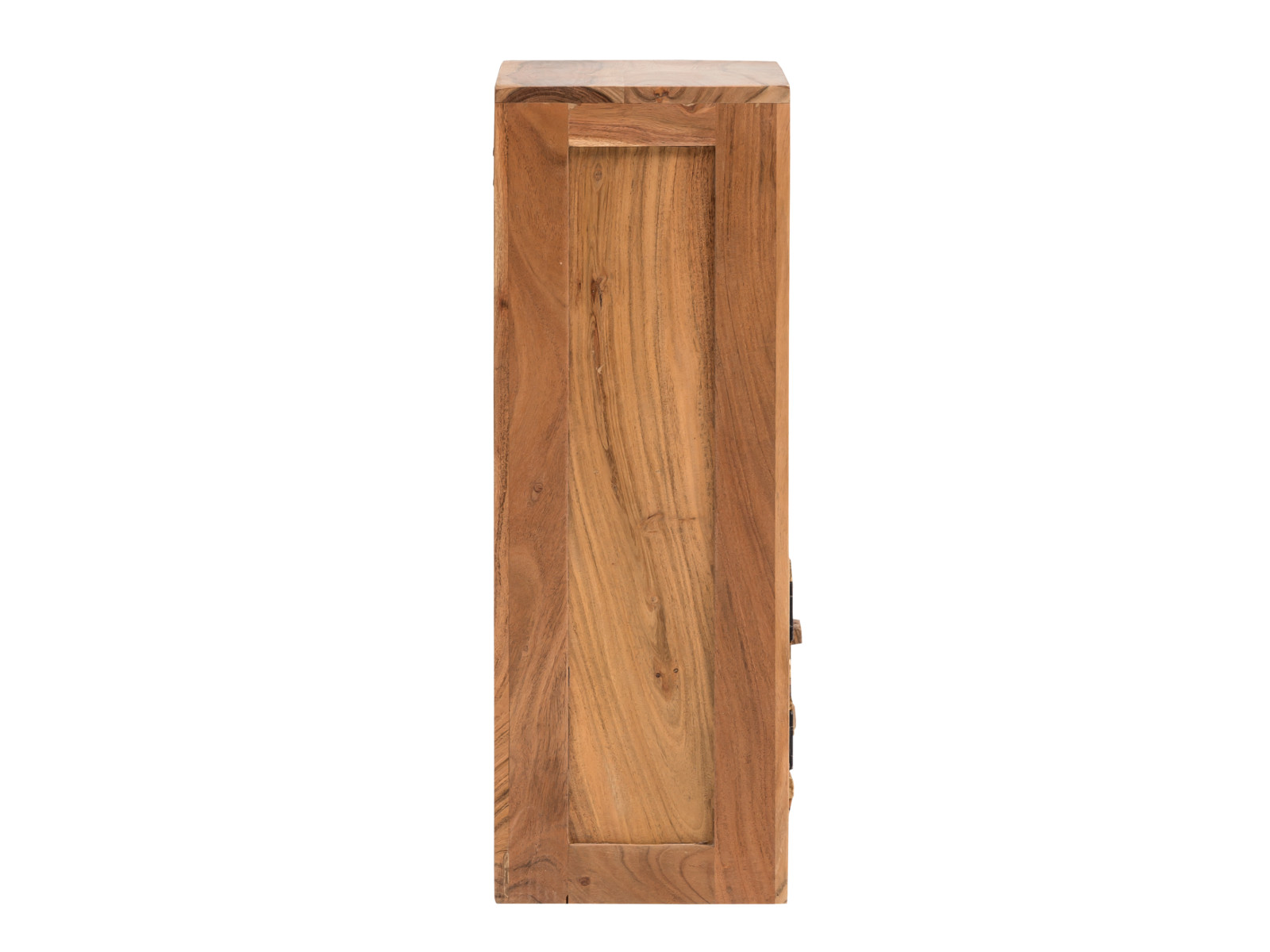 Freisteller-Seitenansicht Hängeschrank Matay, lackiertes Akazienholz natur, 42×70×25 cm, 1 Tür links, 1 offenes Fach