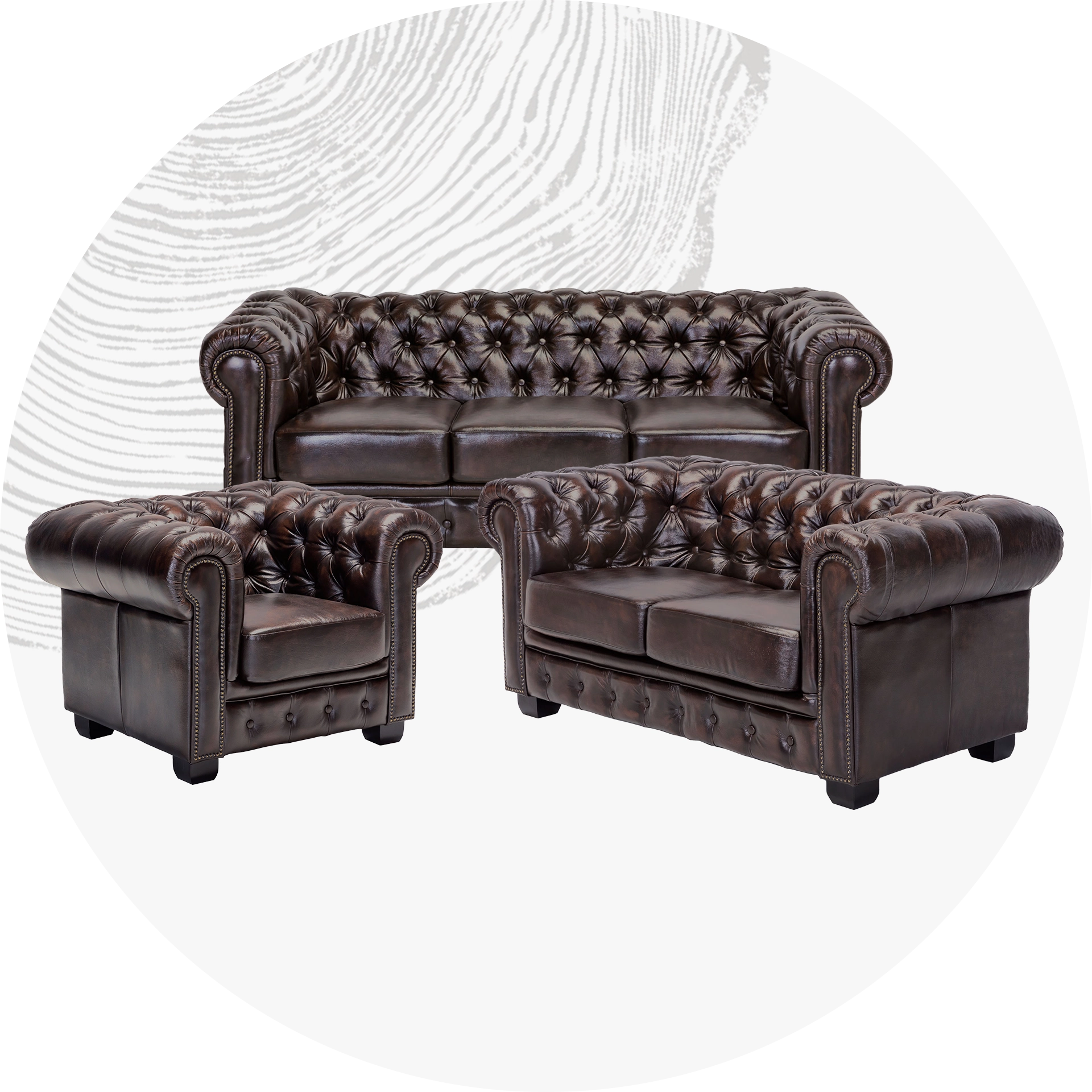 Mehrere moderne Sofagarnituren im stilvollen Wohnzimmer, Polstermöbel, Sofas und Beistelltische in neutralem Design