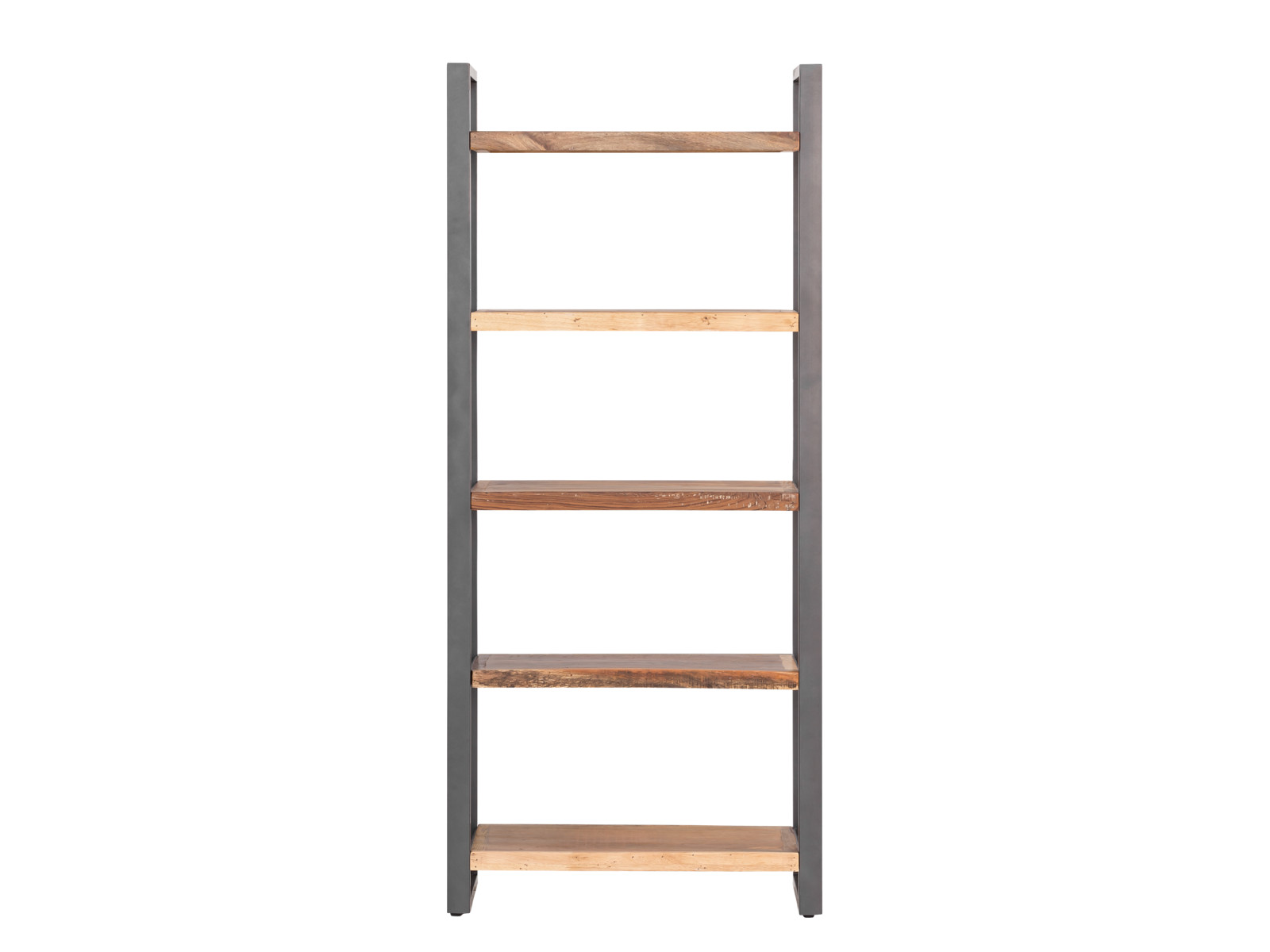 Freisteller Frontansicht: Bücherregal Wakefield aus recyceltem, lackiertem Hartholz, 80×185×40 cm, 4 offene Regalfächer