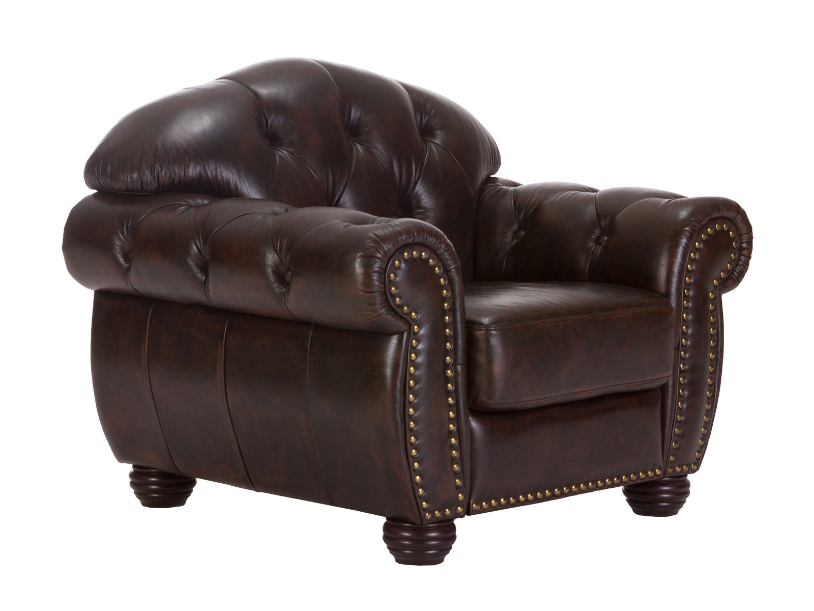 Sessel Chesterfield Hereford Echtleder braun 112x94x96 Schrägansicht