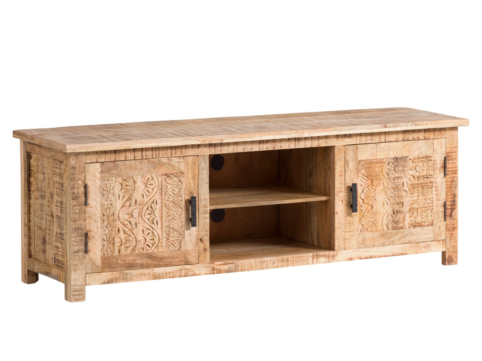 TV-Bank Mumbai TV-Bank Mumbai Holz - Mango 150x50x42 Schrägansicht