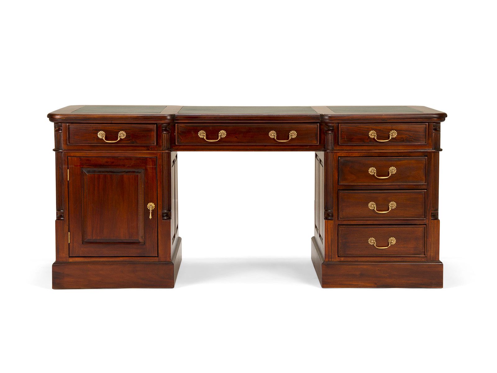 Freisteller-Frontansicht des Schreibtischs Cambridge 180×80 Partner aus lackiertem Mahagoni mit 2 Türen und 12 Schubladen