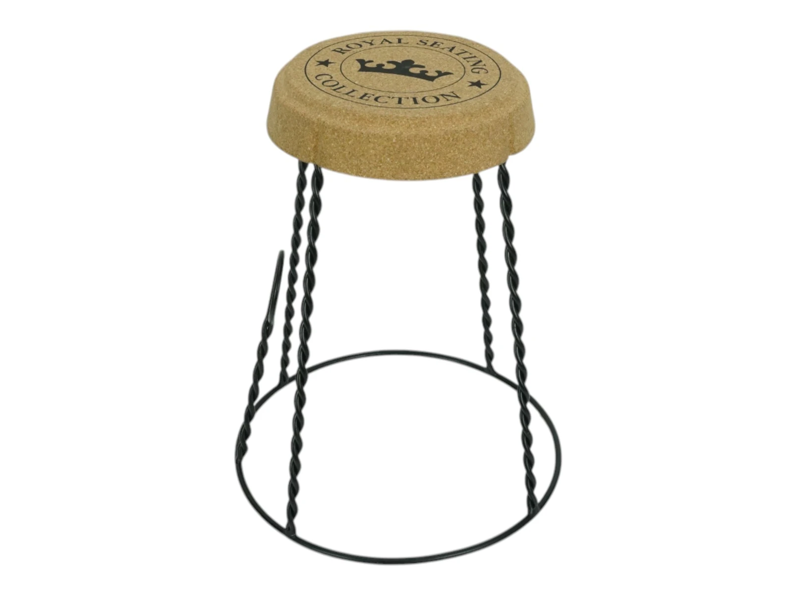 Hocker Corkano: Kork-Metall-Sitzhocker in Braun, Freisteller, 45°-Ansicht, Maße B40×H50×T40 cm