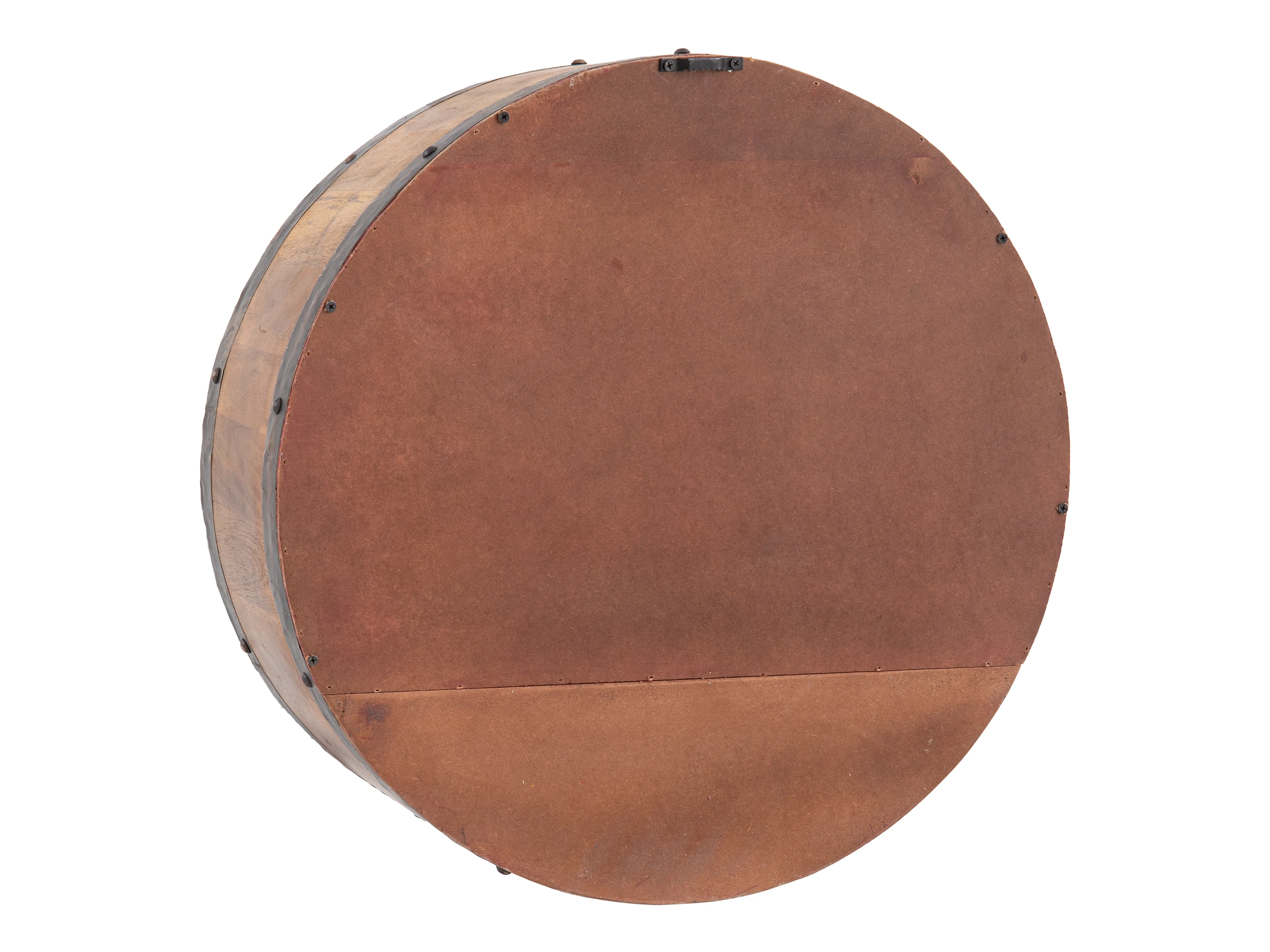 Badspiegel Barrel Rückansicht (Freisteller): lackierte, runde Holzrückwand Ø55 cm, Tiefe 22 cm