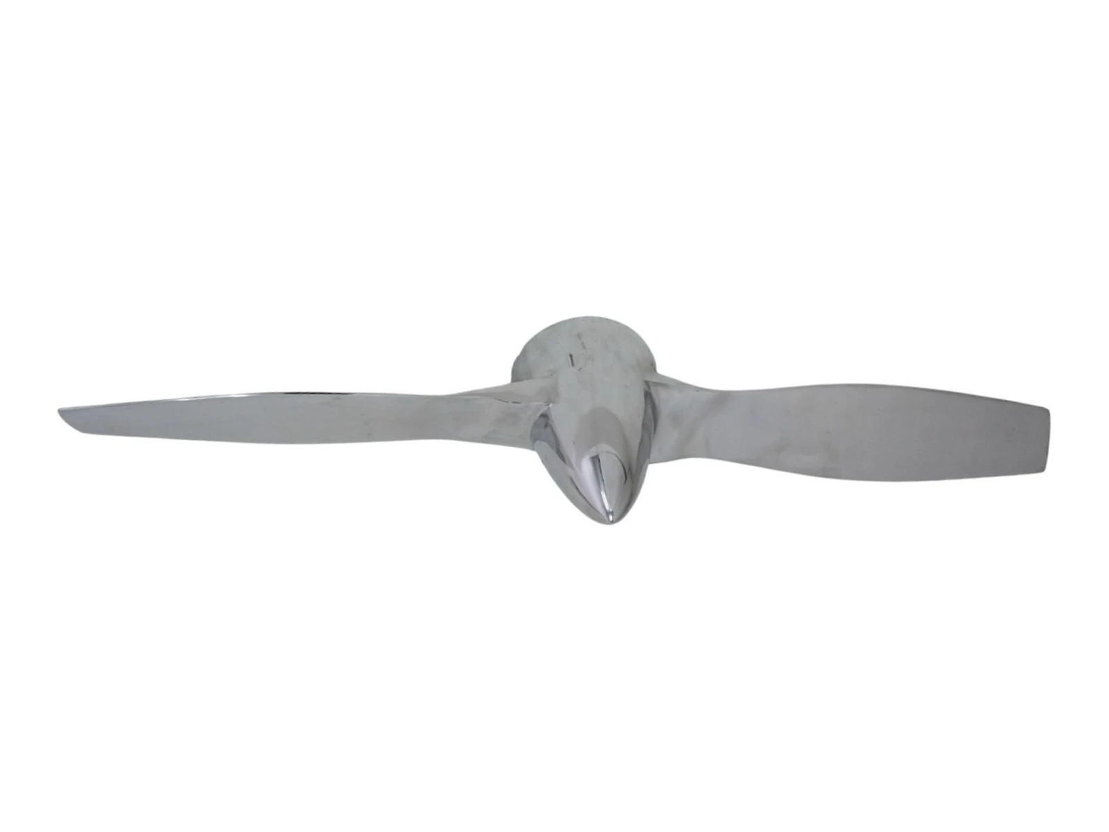 Wanddeko Propeller Charlie 119 cm, silberfarbener Metall-Propeller, freigestellte Frontansicht, Maße 119×27×19 cm