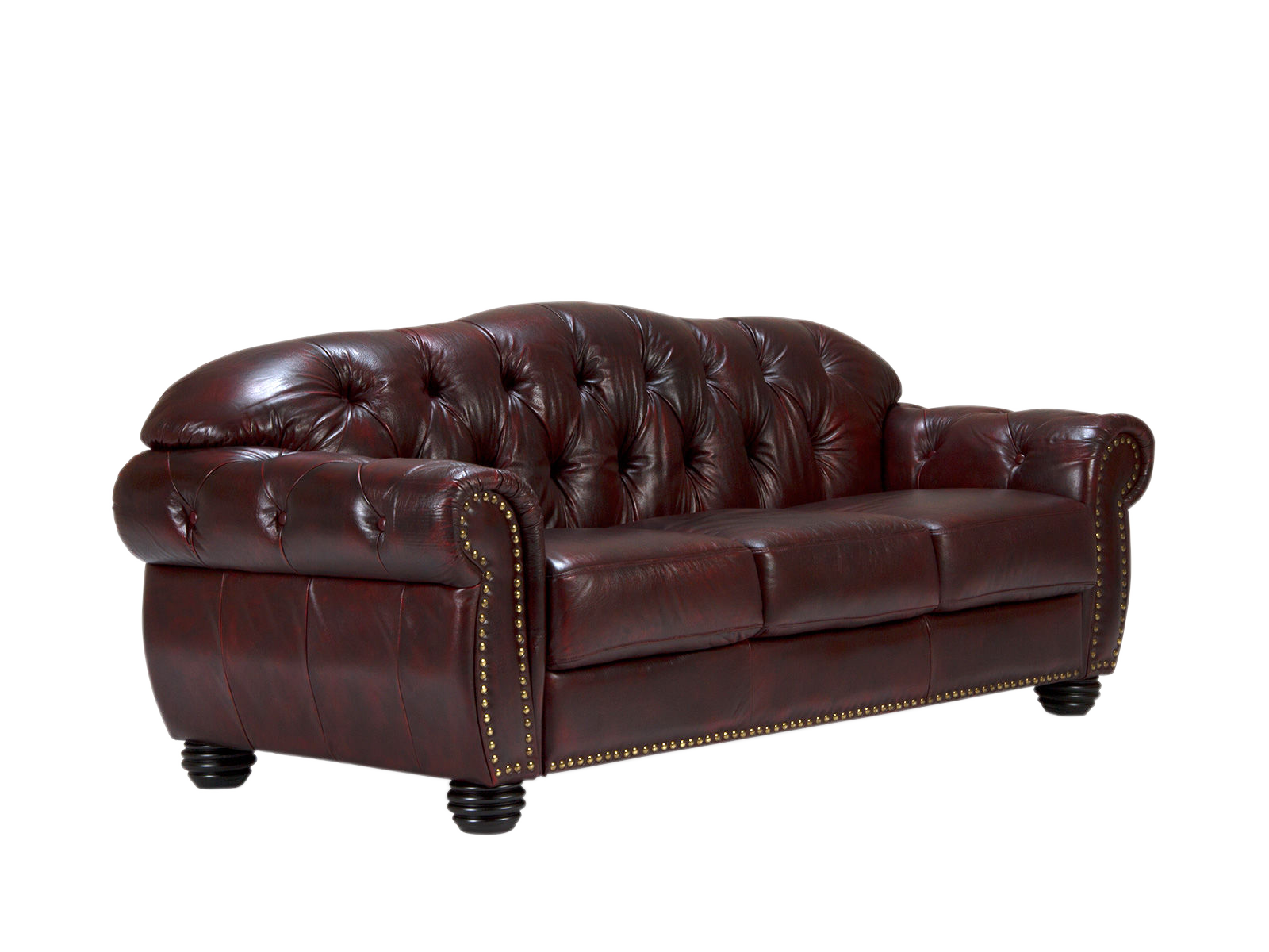 Sofa Chesterfield Hereford 3-Sitzer Echtleder rot 224x94x96 Schrägansicht