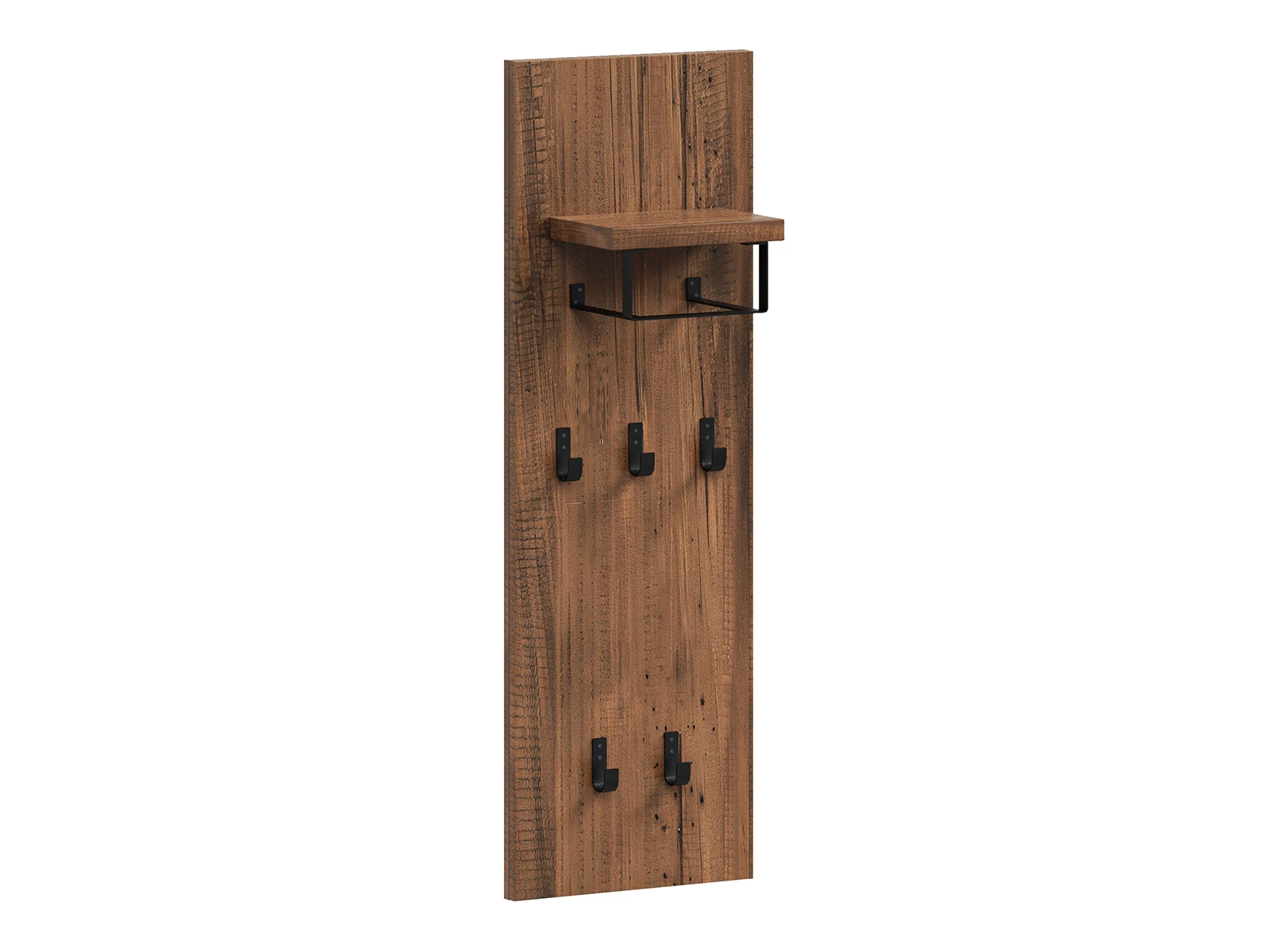 Flurmöbel Set Sydney Pinie Freisteller 45°-Ansicht Wandgarderobe Sydney Pinie, 35×107×20 cm, braunes lackiertes Pinienholz mit Ablage und 5 Haken