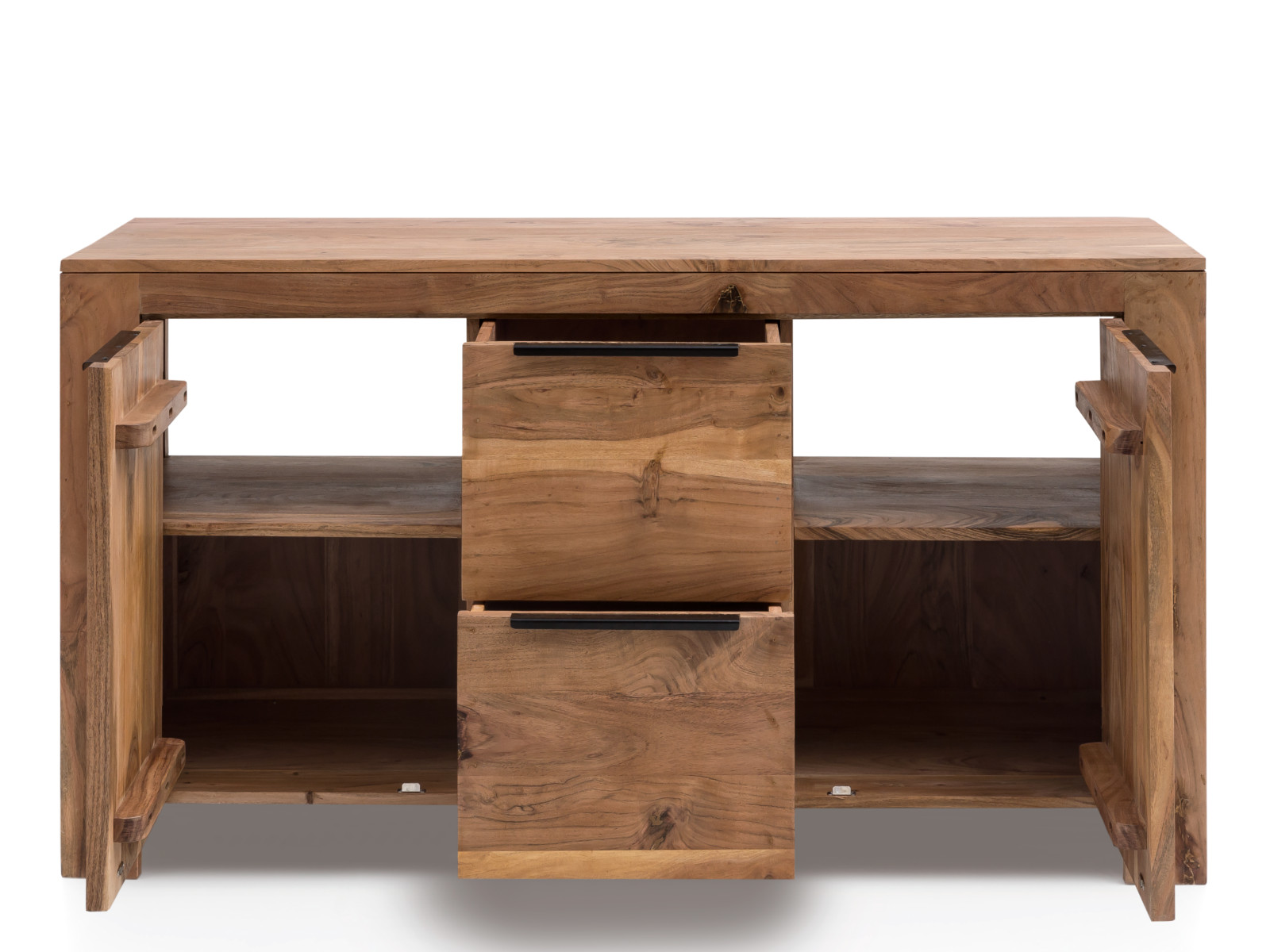 Badmöbel Set Osbon Akazie 2teilig - Metallgriffe Schwarz