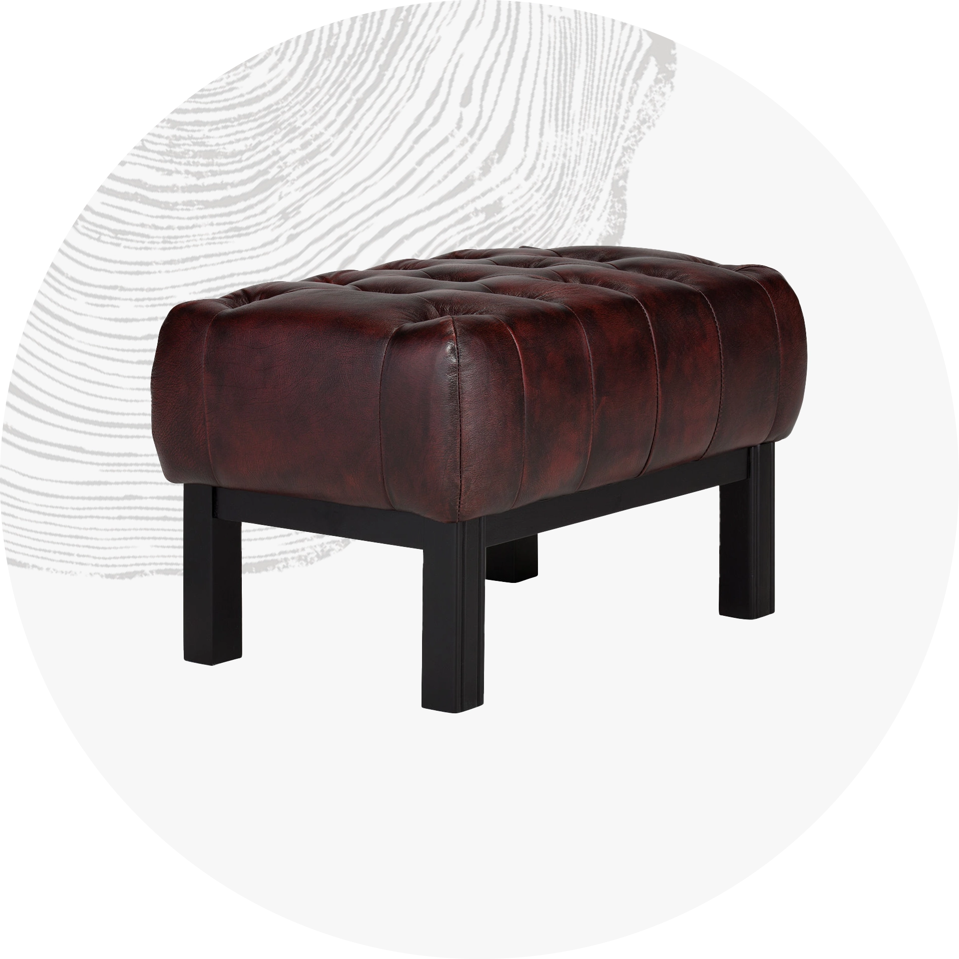 Moderner Holzhocker freigestellt, runde Sitzfläche, sichtbare Holzmaserung, schlichtes skandinavisches Design