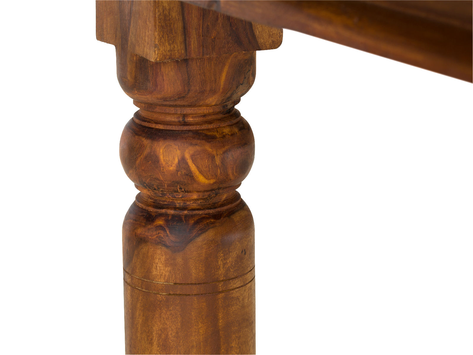 Detailansicht Tischbein Esstisch Merlow 178x90 Akazie aus lackiertem Akazienholz – Standfuß mit gedrechseltem Holzdetail