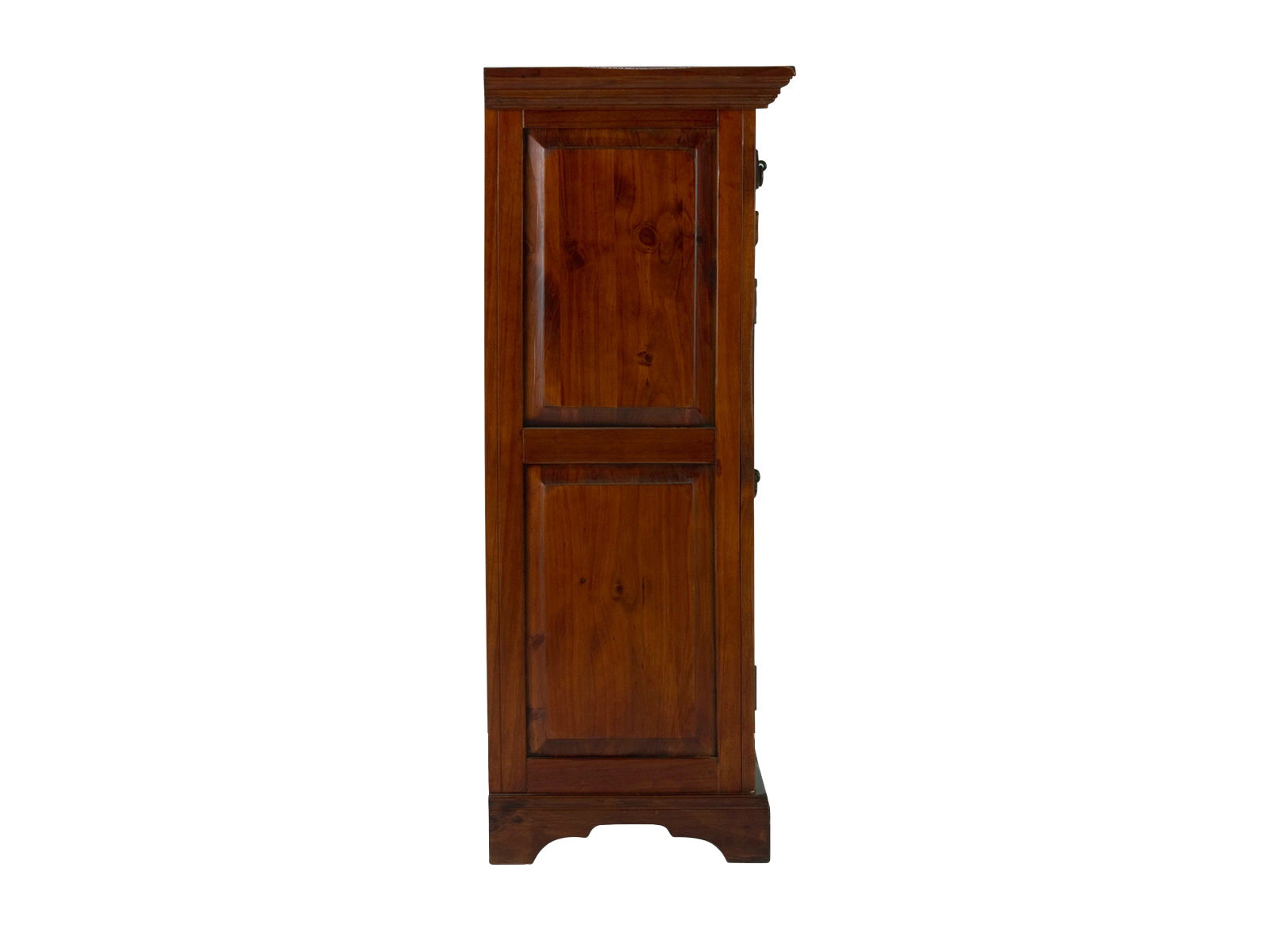 Freisteller Seitenansicht der Kommode Catana (75x115x44 cm) aus braun lackierter Pinie mit 2 Türen und 1 Schublade